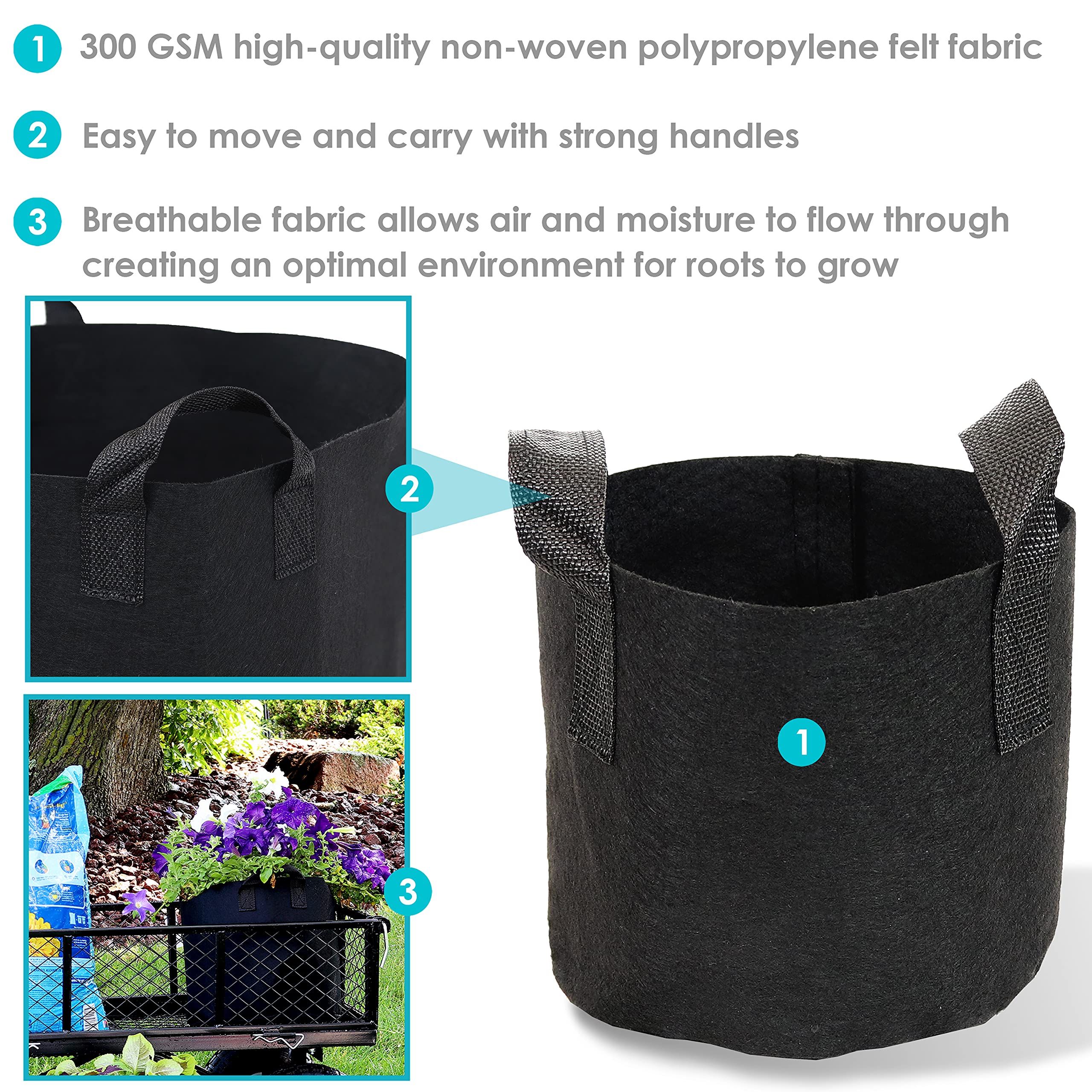 10-Gallon Garden Grow Bags for Vegetables & Plants - Heavy Duty 300 GSM Non-Woven Polypropylene Fabric with Handles - Perfect for Indoor/Outdoor Gardening, Urban Farming & Container Planting