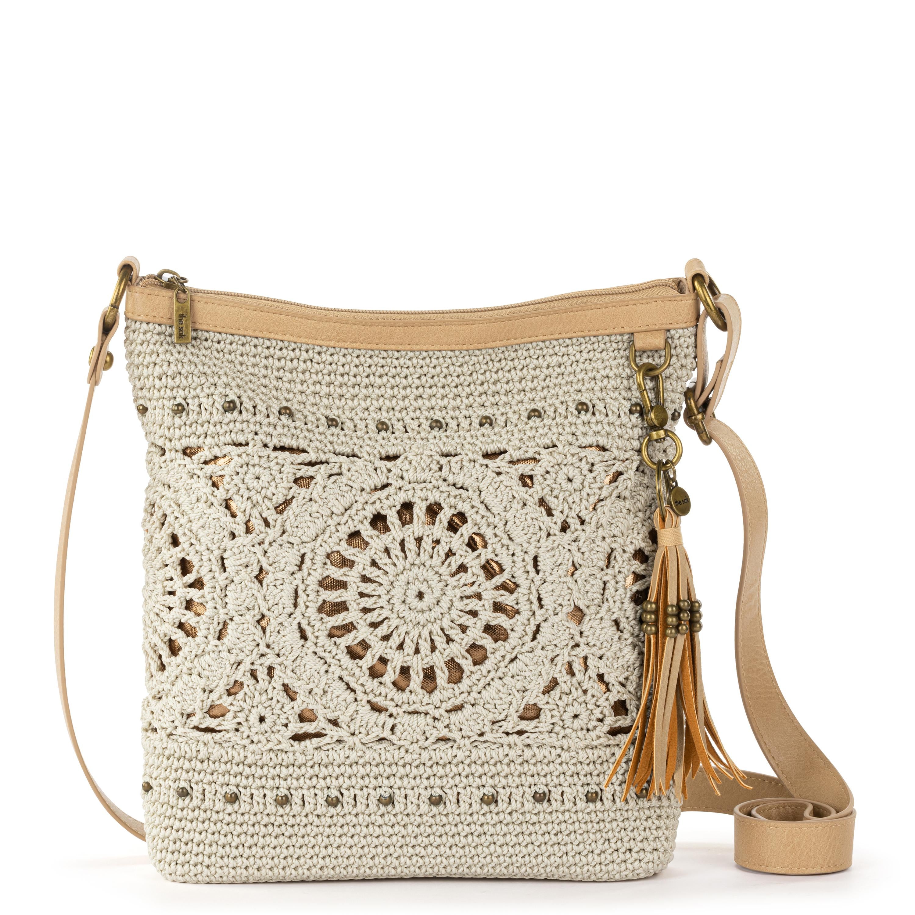 Lucia Crossbody Bag - Hand Crochet Natural Medallion Purse for Women - Perfect for Everyday Use, Travel & Special Occasions