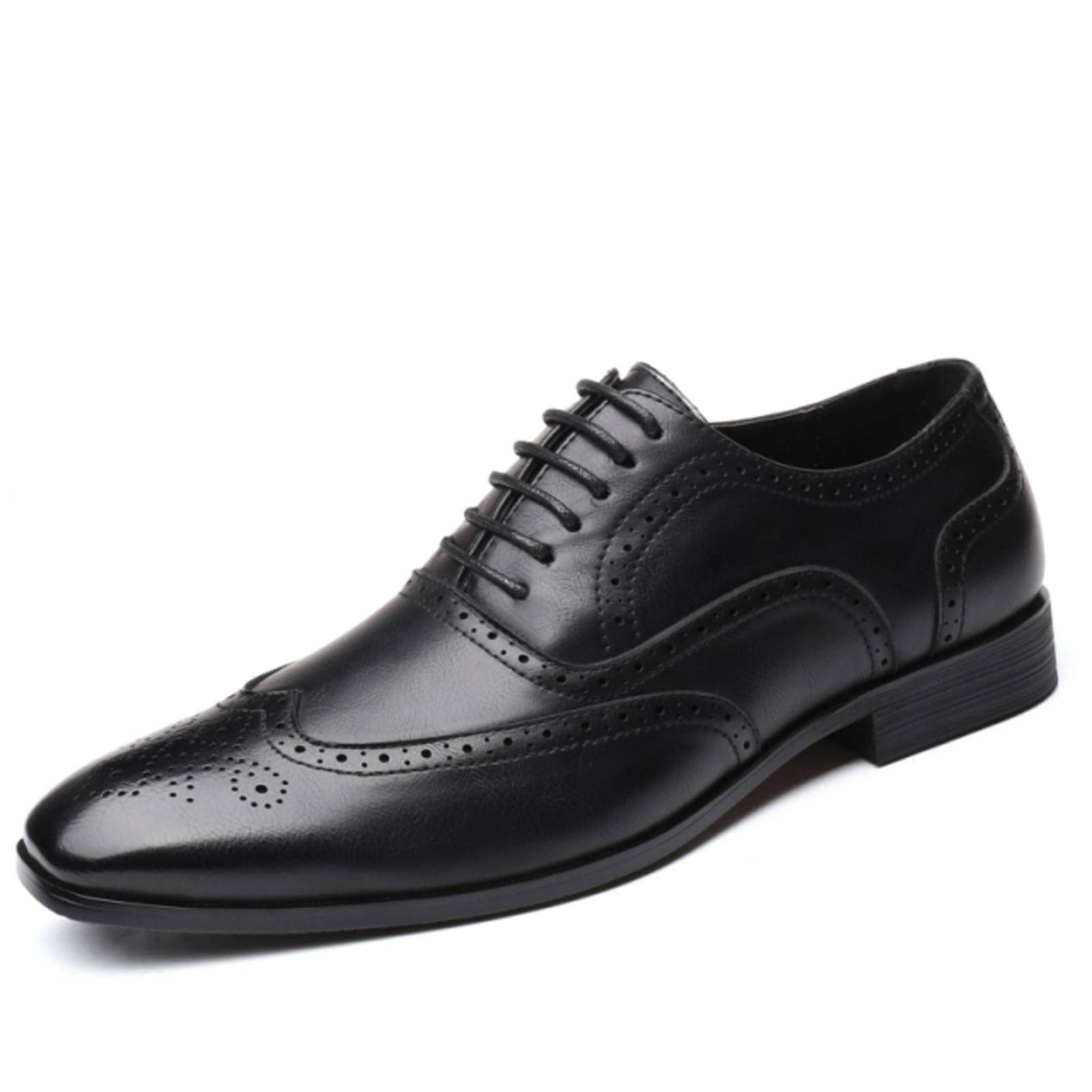 Men's Pointed Toe Oxford Dress Shoes - Genuine Leather Business Formal Brogues for Wedding & Office - Comfortable & Stylish for Professional & Special Occasions
