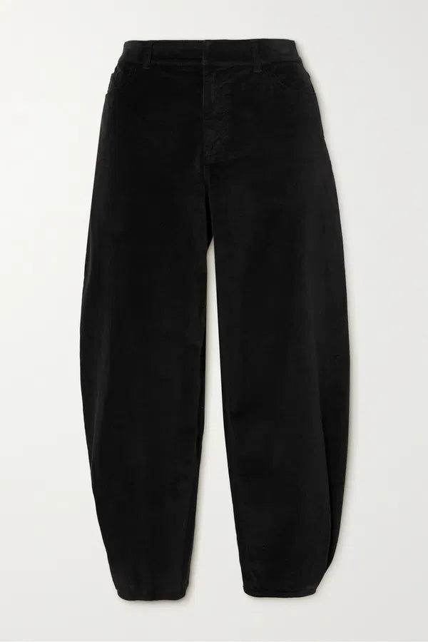 Tibi Brancusi Mid-Rise Stretch Velvet Tapered Pants for Women - Black Size 28 (NWT) - Perfect for Office Wear, Evening Outfits & Special Occasions