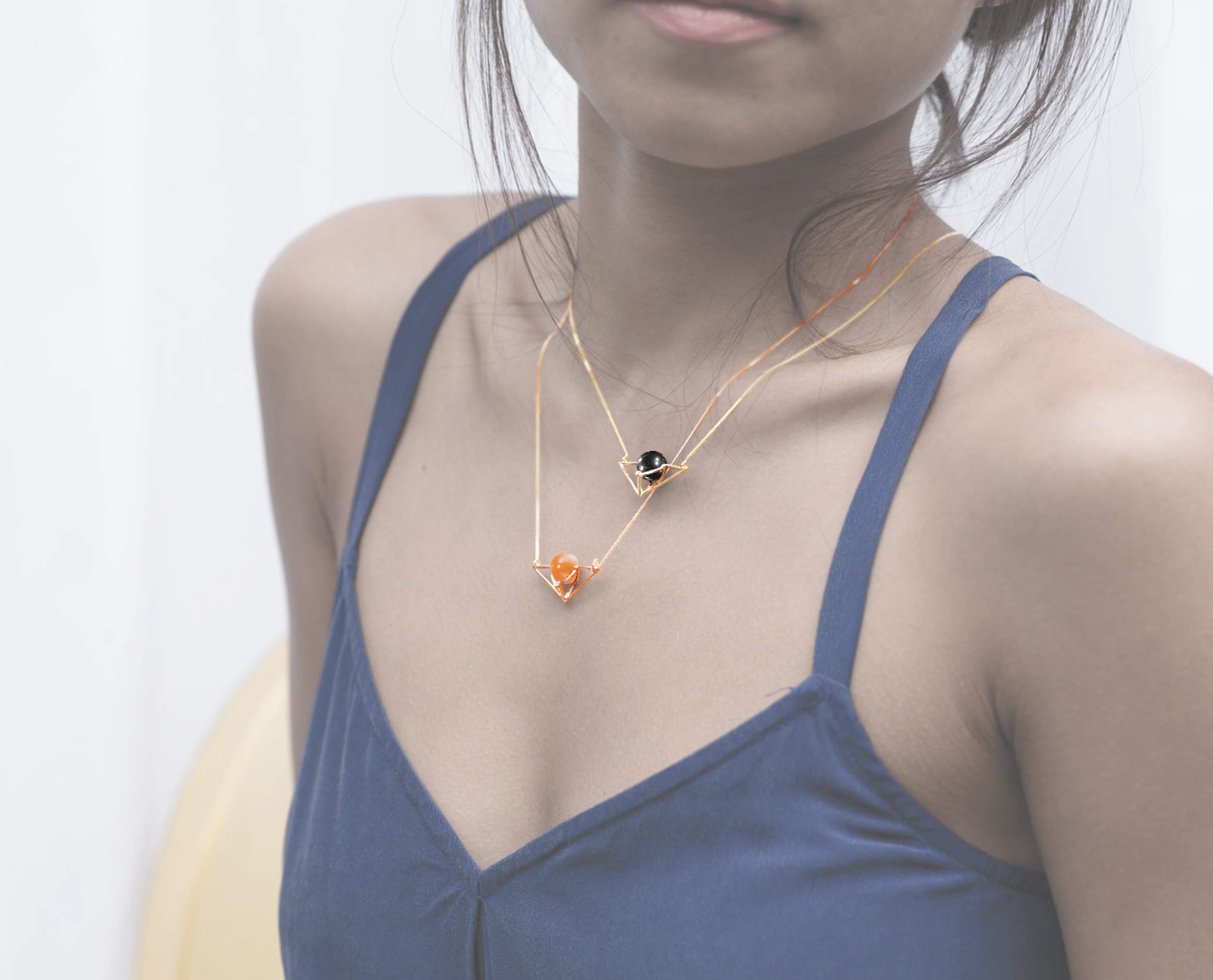 Majade Black Tourmaline Necklace - 14K Yellow Gold Geometric Pendant with Diamond Accents | Handmade Jet Black Gemstone Jewelry | Modern 3D Triangle Design for Everyday Wear, Gift Giving & Spiritual Protection