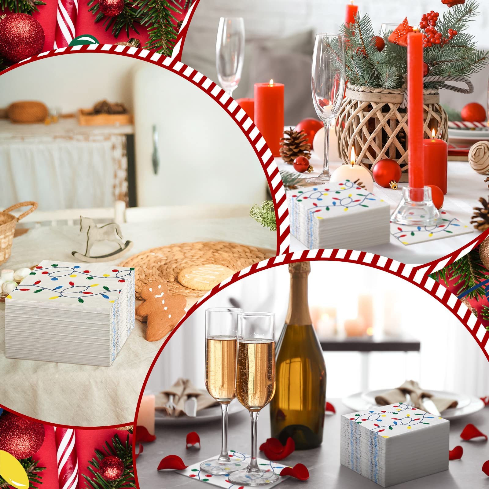 200 Pack Christmas Disposable Guest Hand Towels - 9.8x9.8 Inch Holiday Paper Napkins for Christmas Party, Home Decor, Kitchen & Bathroom - Festive Dinner, Gift Wrapping & Holiday Table Setting