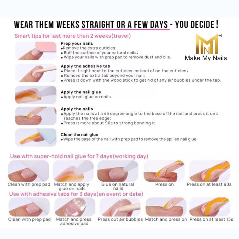 Makemynails Smart Nails - 24pcs Reusable Press On Nails Kit with Gel Finish, French Tip Design for Daily Wear | Luxury Fake Nails for Parties, Weddings & Special Occasions