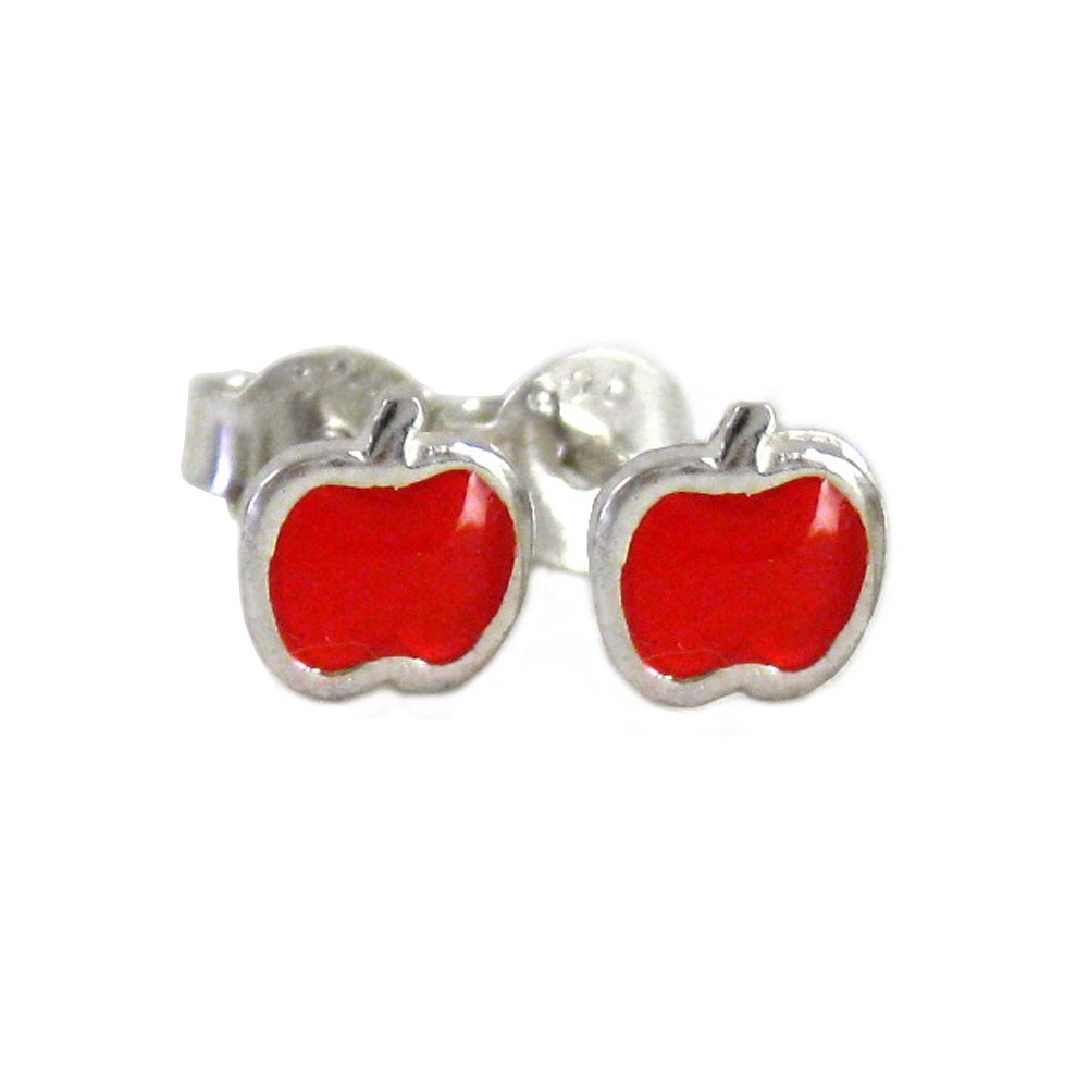 Enameled Apple Sterling Silver Stud Post Earrings - Red Jewelry for Women, Perfect for Everyday Wear, Gifts & Special Occasions
