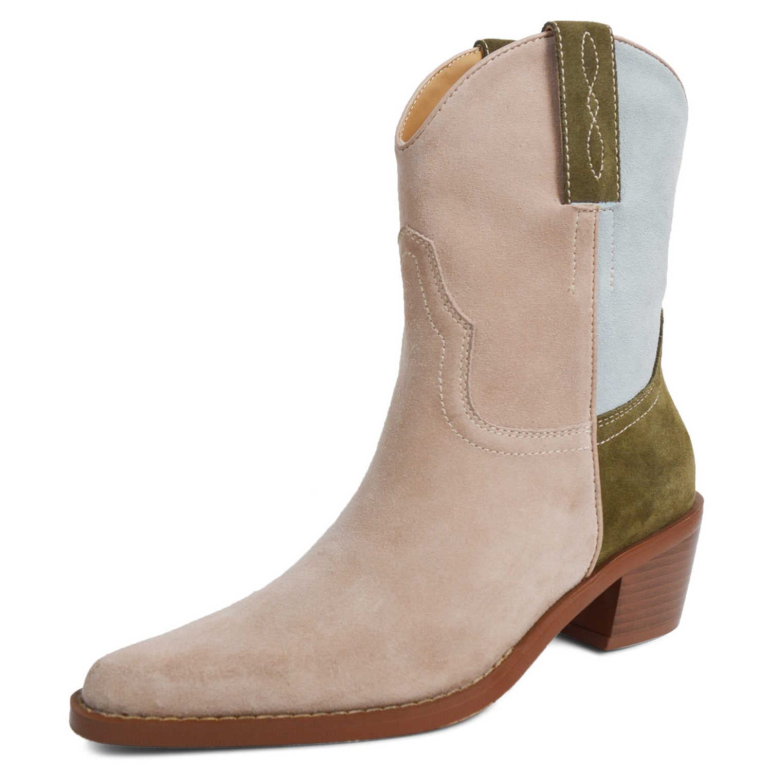 Stylish Women's Western Ankle Boots - Genuine Leather & Cow Suede Pointed Toe with Chunky Heel for Country Fashion, Night Out and Fall/Winter Wardrobe