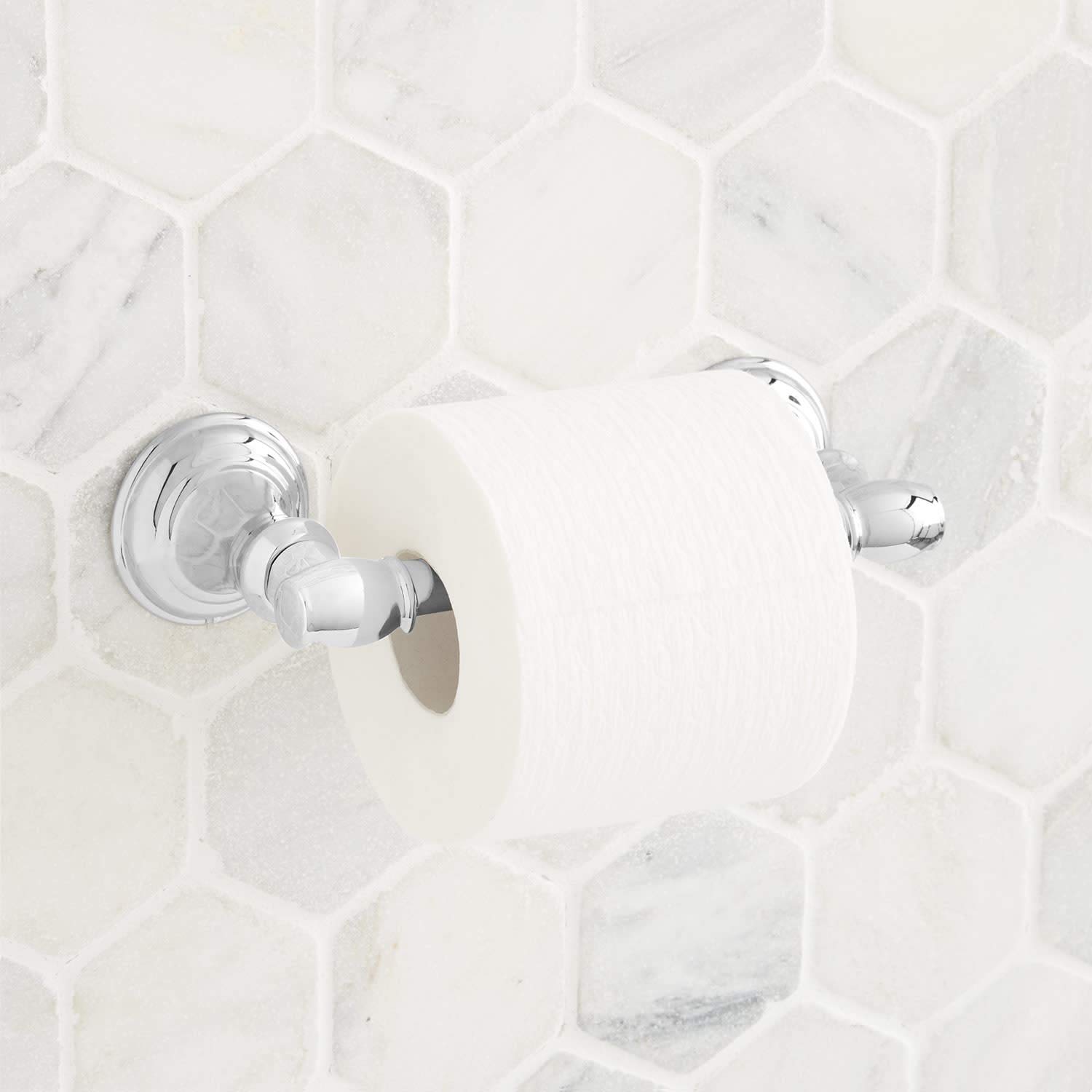 Signature Hardware 446910 Beasley Double Post Toilet Paper Holder - Chrome Finish - Bathroom Tissue Roll Stand for Modern & Traditional Bathrooms
