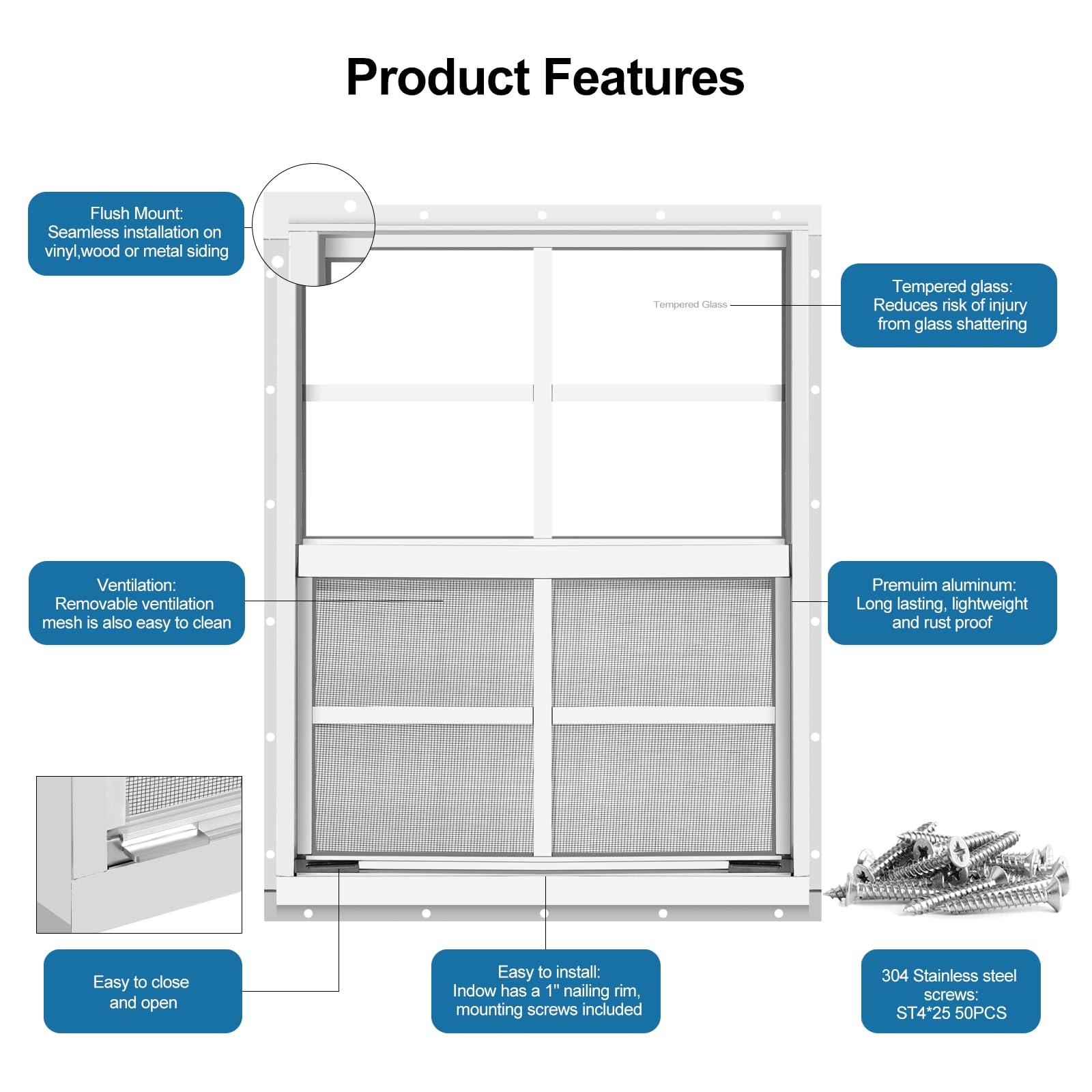2 Pack White Flush Mount Shed Windows 18