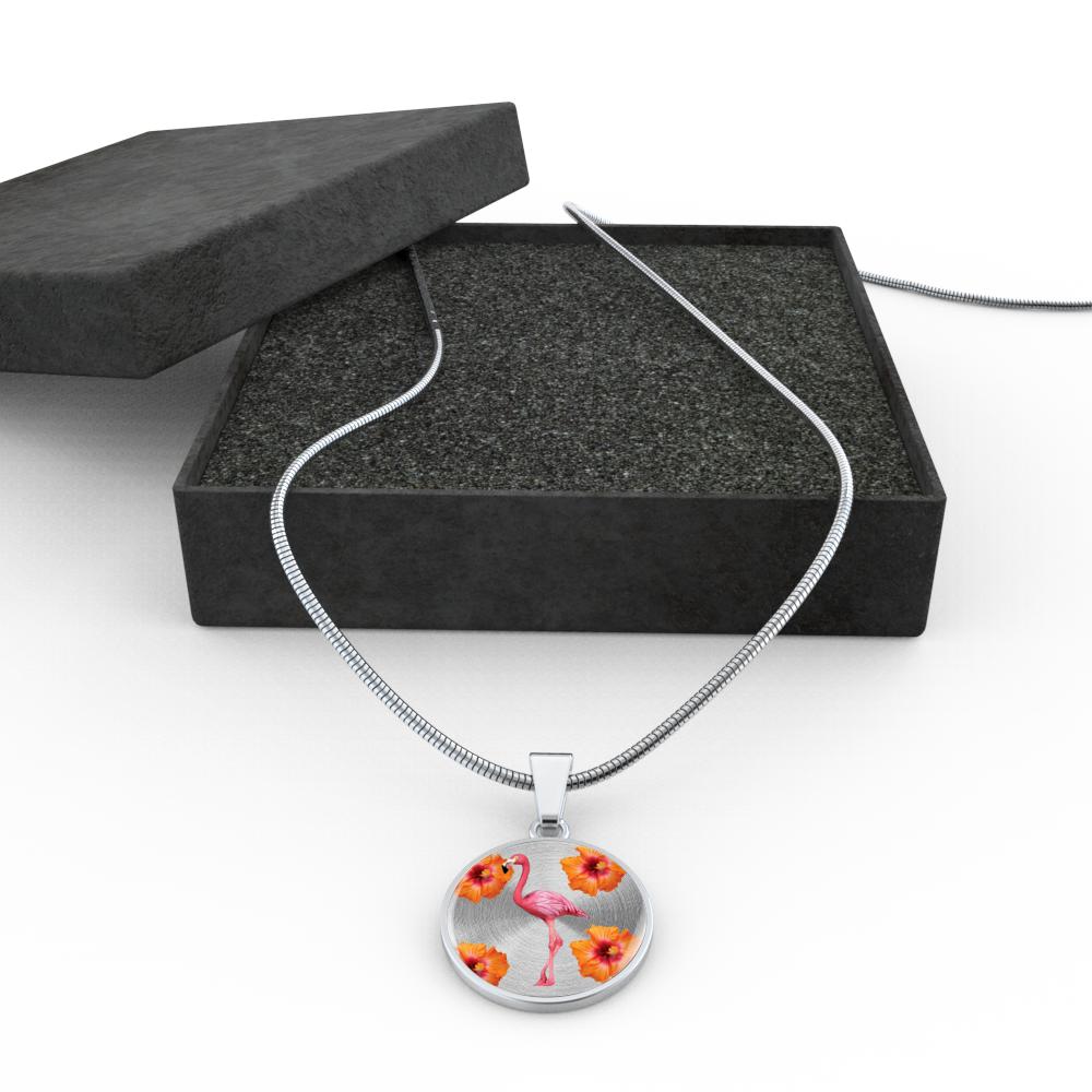 Flamingo & Hibiscus Pendant Necklace for Women - Tropical Summer Jewelry Gift - Perfect for Beach Vacations & Pool Parties