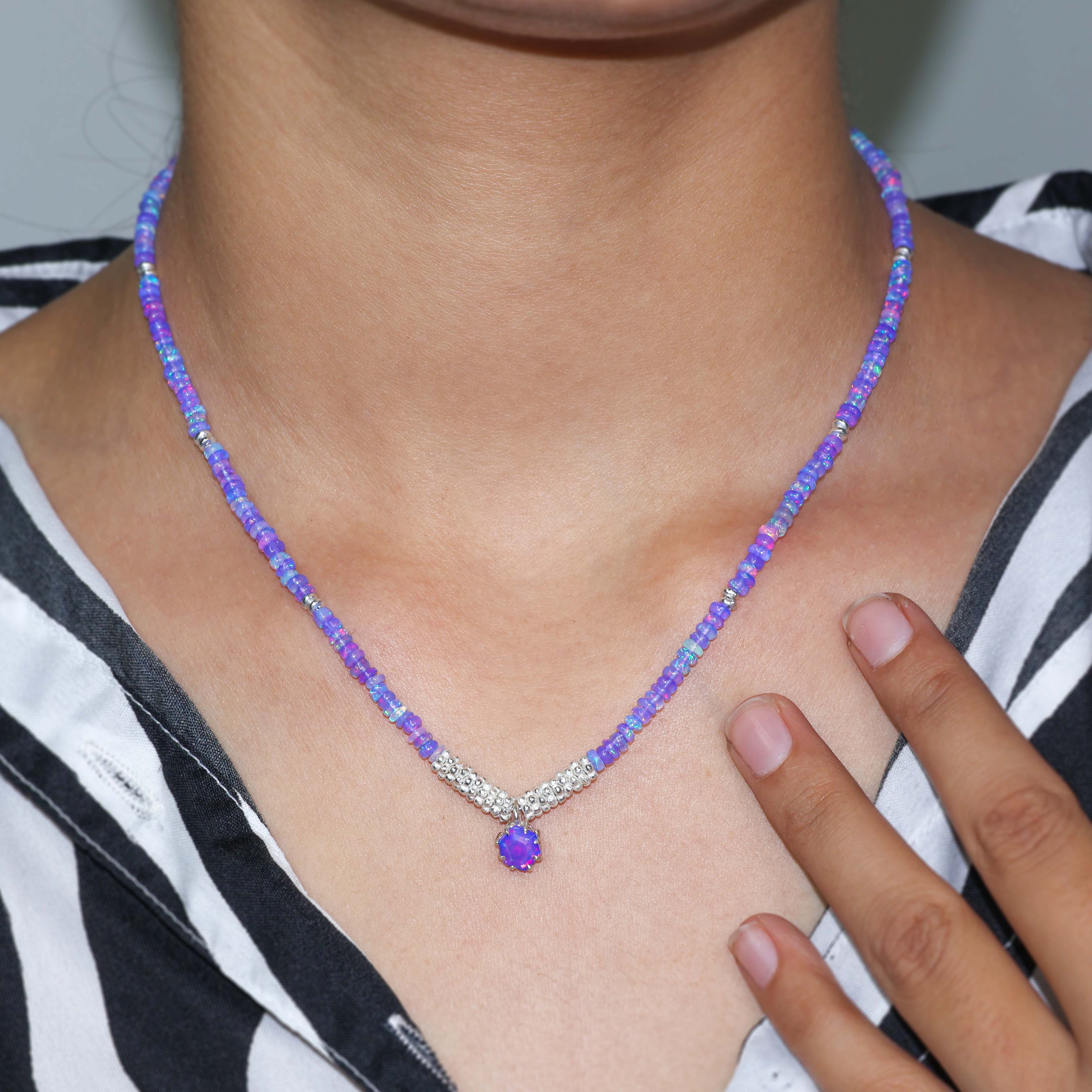 925 Sterling Silver Lavender Opal Beaded Necklace for Women - Elegant Bohemian Jewelry for Weddings, Parties & Everyday Wear