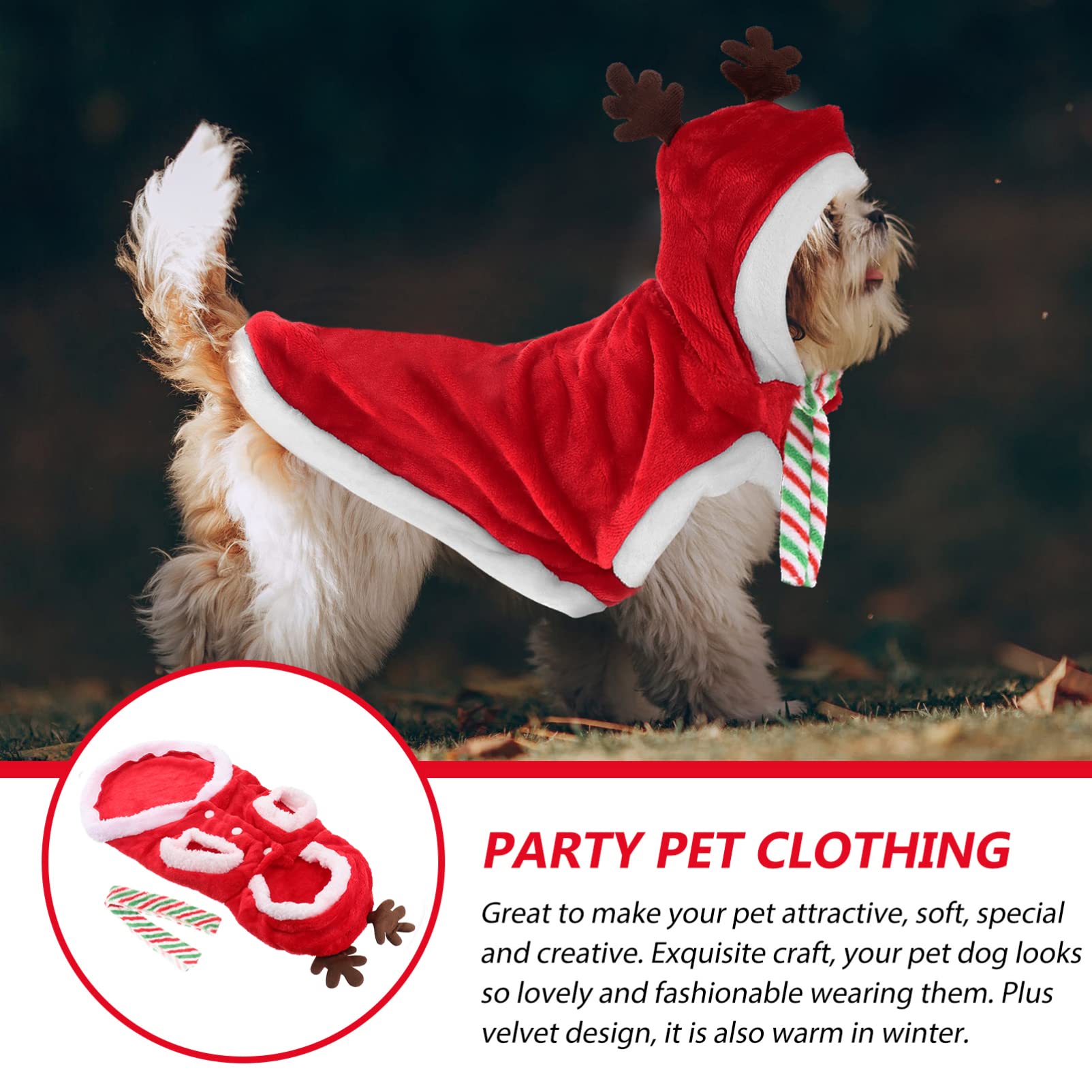 1 Set Christmas Dog Clothes for Small Dogs - Red Santa Costume with Hoodie, Scarf & Wool Flannel Outfit for Winter | Perfect for Holiday Photos, Parties & Festive Pet Fashion