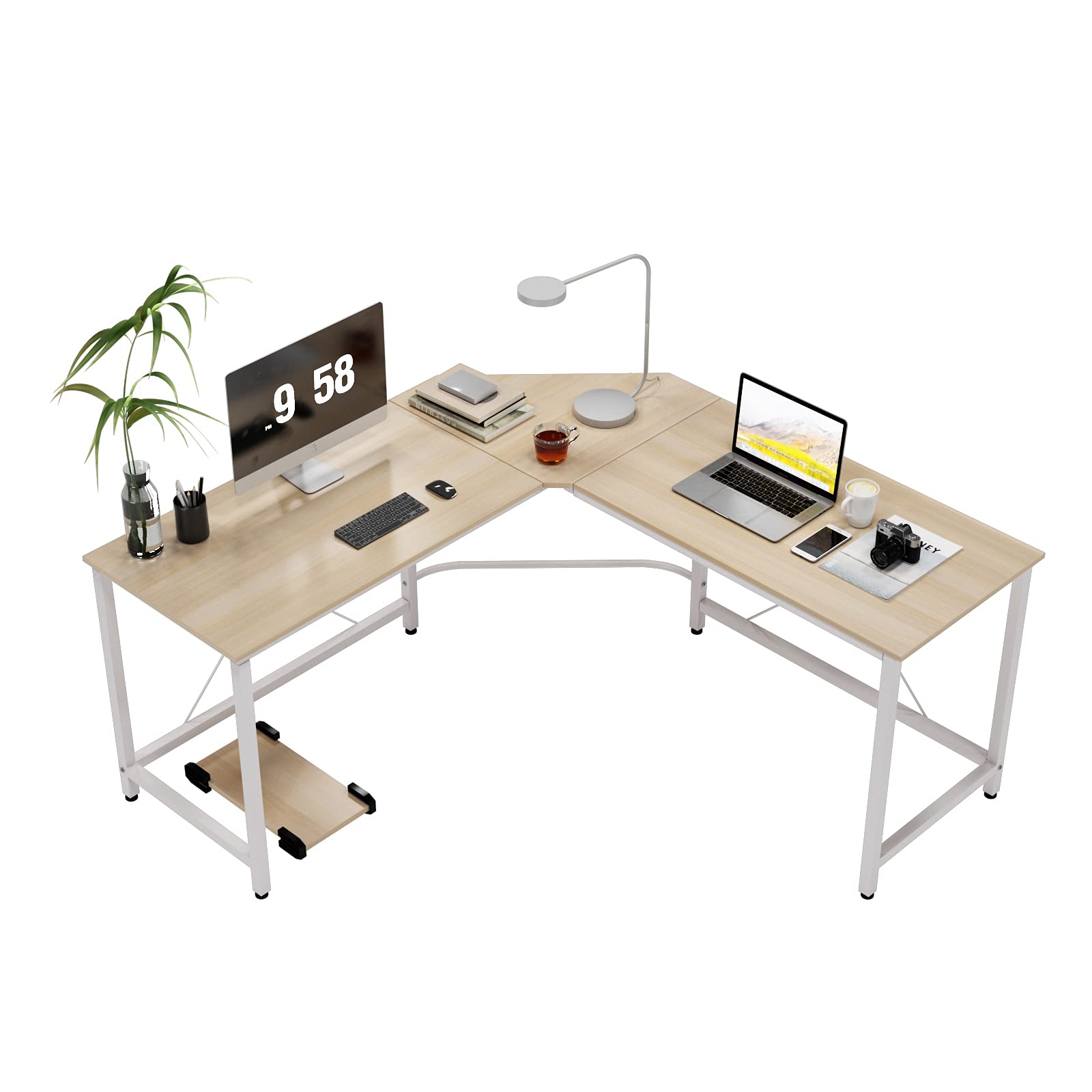 SogesHome 59-inch L-Shaped Computer Desk with CPU Stand - Beige Home Office Workstation for Gaming, Study & Small Spaces | Ergonomic L-Shaped Desk for PC, Laptop & Multiple Monitors