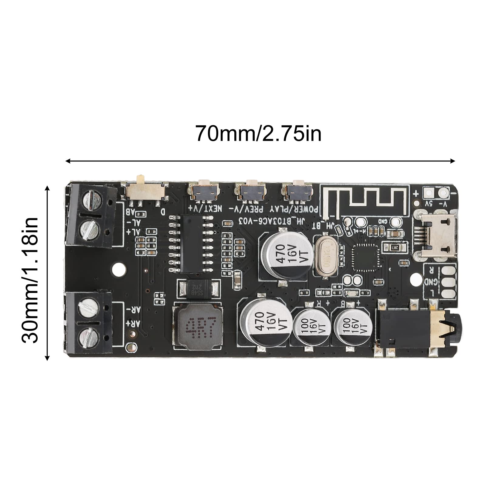 DIY Bluetooth 5.0 Receiver Module - Wireless Stereo Amplifier Board with 3.5mm Headphone Jack & Button Control for Home Audio, Car Stereo & DIY Electronics Projects