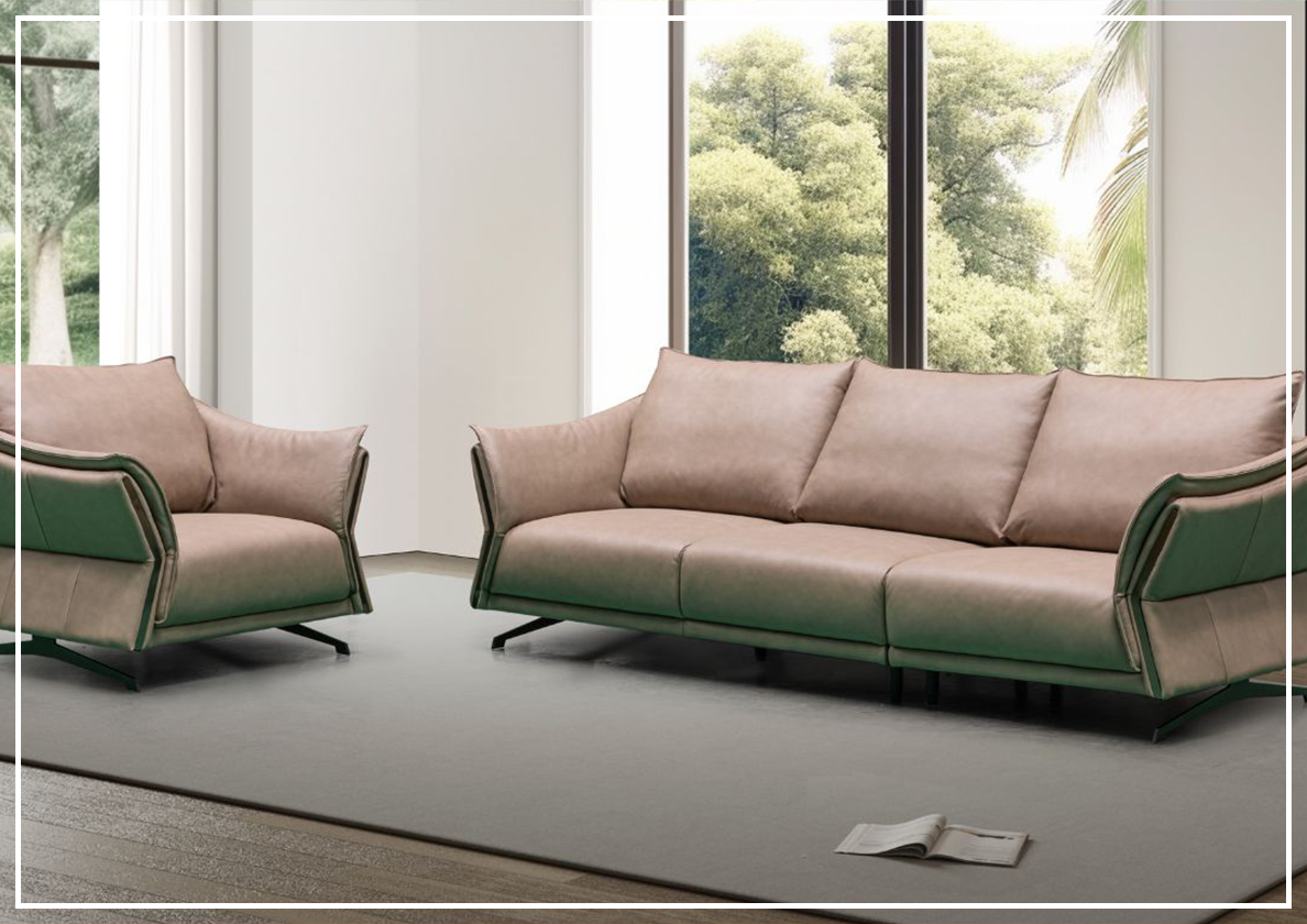 Klaussner Giada 3-Seater Brown Leather Sofa with Cushion Padded Arms - Modern Living Room Furniture for Home & Office Comfort