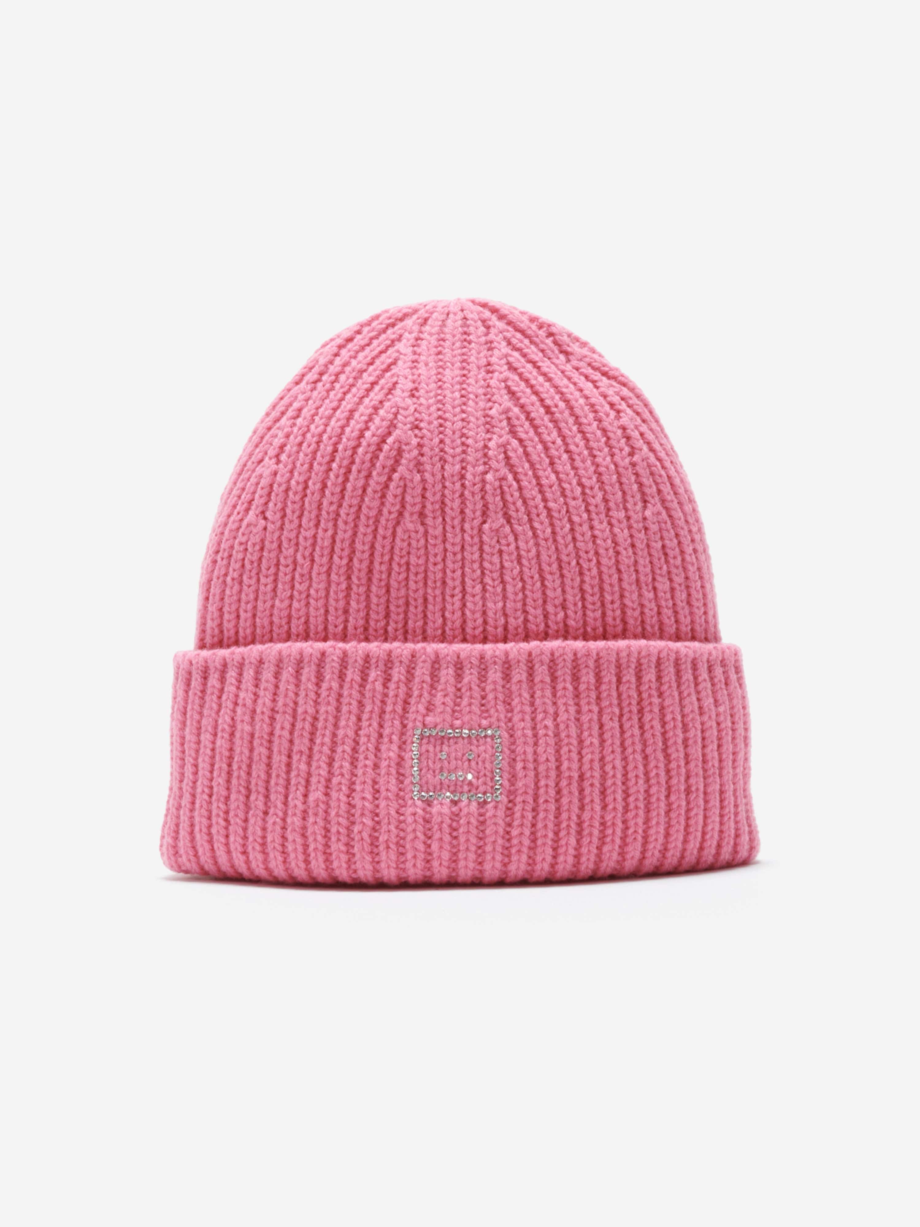 Acne Studios Kids Pansy Crystal Core Beanie - Pink Winter Hat for Girls, Soft Knit Beanie with Crystal Accents, Warm Fleece Lined for Cold Weather, Perfect for School, Outdoor Activities & Holiday Gifts
