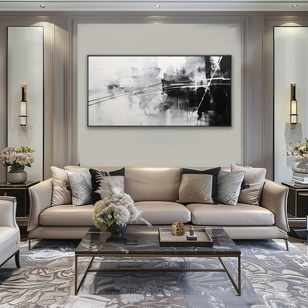 Large Abstract Wall Art Framed Canvas Painting 30x60 Inches - Modern Minimalist Black and White Home Decor for Living Room, Bedroom & Office | Perfect for Contemporary Spaces & Gift Giving