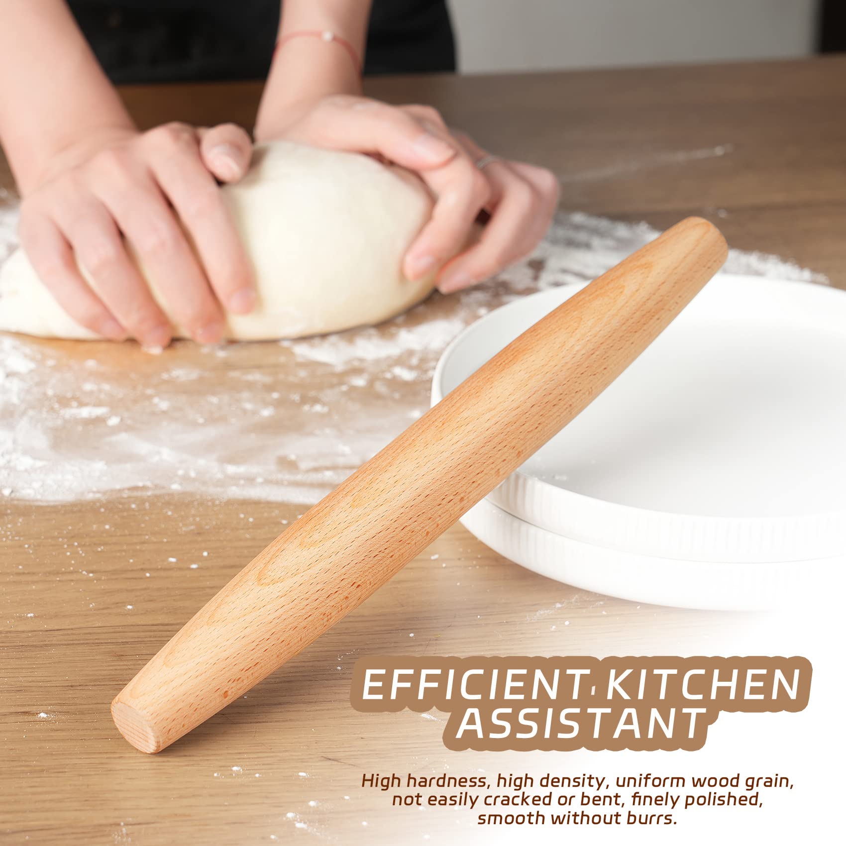 11.8 Inch French Beech Wood Rolling Pin for Baking - Tapered Dough Roller for Pizza, Pie Crust, Cookies, Fondant & Dumplings | Perfect for Home Bakers & Professional Kitchens