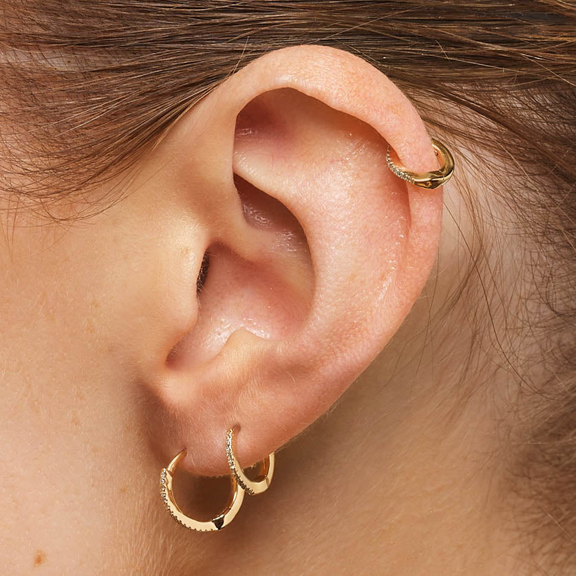 10k Gold Fine Diamond Helix Huggie Single Earring - Elegant Cartilage Hoop for Women, Perfect for Everyday Wear & Special Occasions