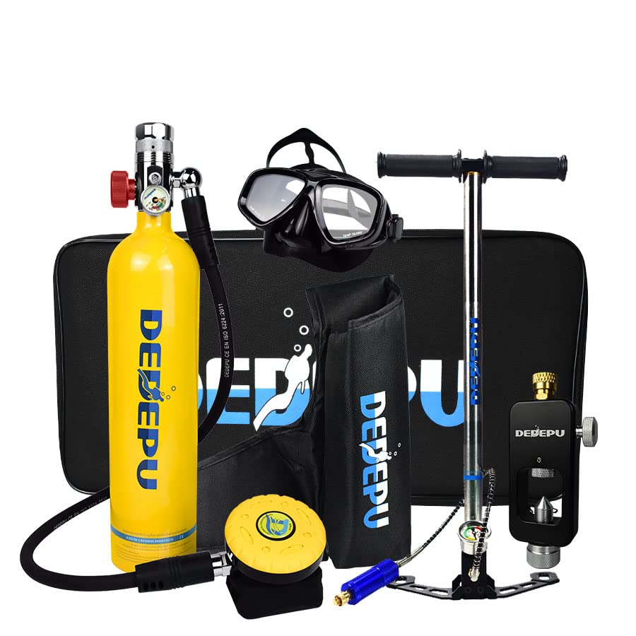 DEDEPU S5000 1L Mini Scuba Diving Tank - High Pressure Air Pump with 15-25 Minute Refill Adapter for Underwater Breathing Training | Portable Oxygen Cylinder for Snorkeling, Spearfishing & Emergency Backup