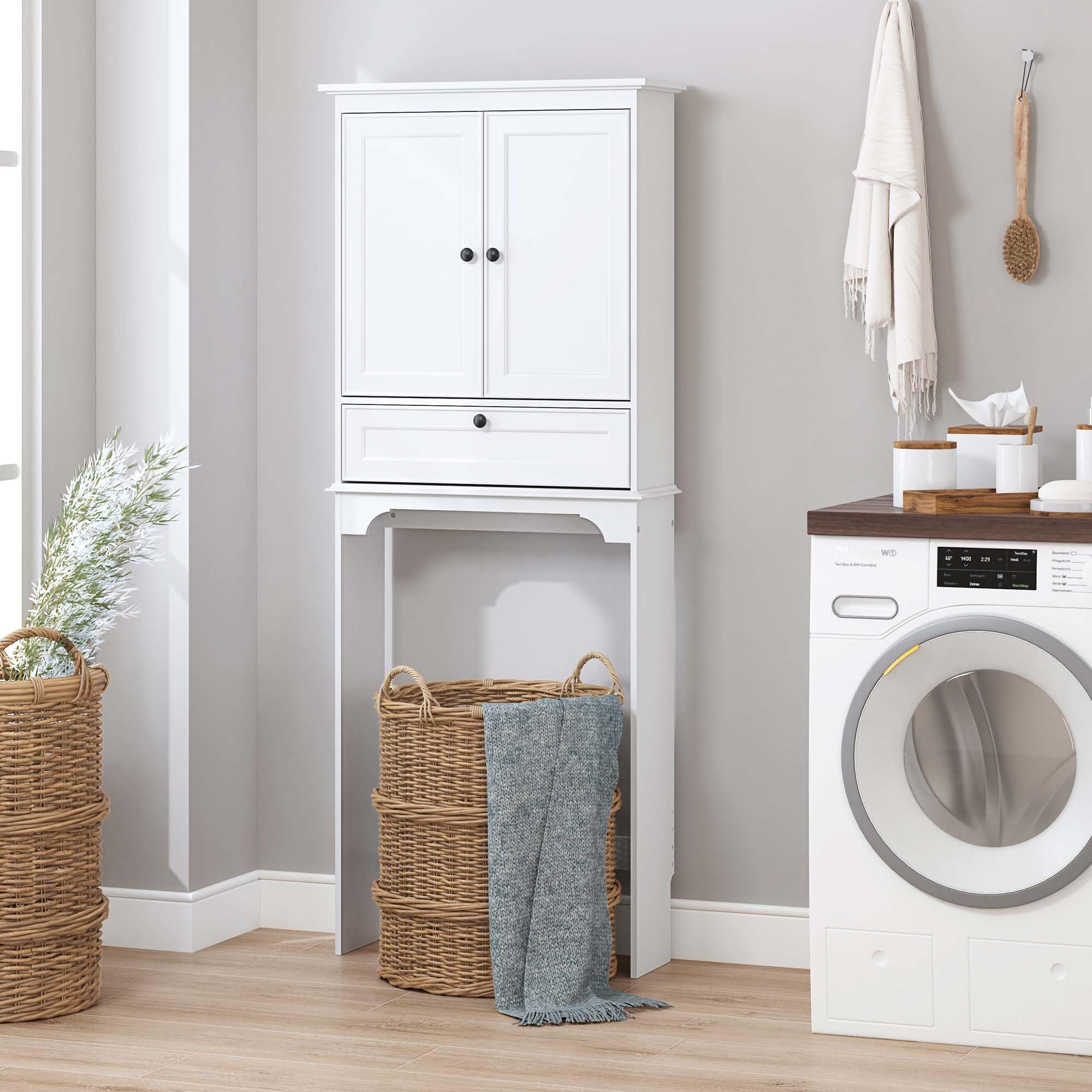 Spirich Over The Toilet Storage Cabinet with Doors & Adjustable Shelves - White Bathroom Organizer for Towels, Toiletries & Cleaning Supplies | Space-Saving Solution for Small Bathrooms & Apartments