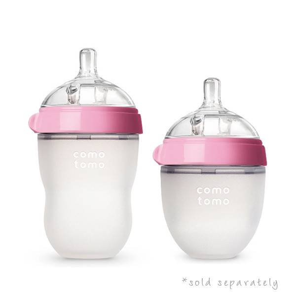 Comotomo Natural Feel Baby Bottle - Soft Silicone, Anti-Colic, BPA-Free (Pink) - Perfect for Breastfed Babies & Easy Feeding On-The-Go