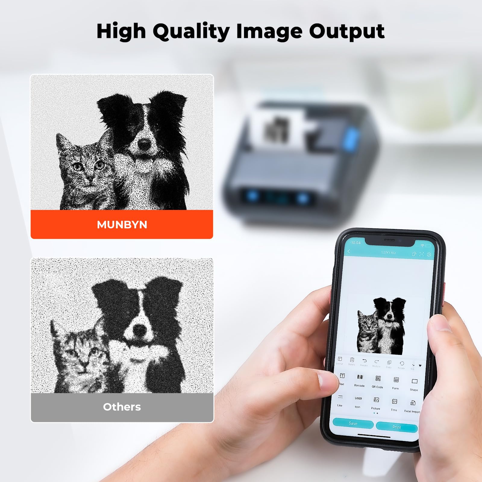 MUNBYN 3 Inch Bluetooth Thermal Label Printer - 5H Battery Life, Compatible with Receipts & Labels (1.96