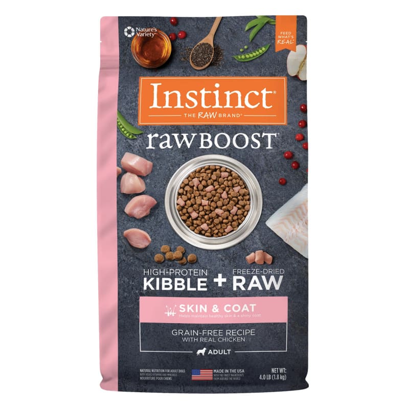 Instinct Raw Boost Grain-Free Dry Dog Food for Skin & Coat Health - 4.5lb & 11lb Bags - Perfect for Sensitive Skin & Shiny Coat Maintenance