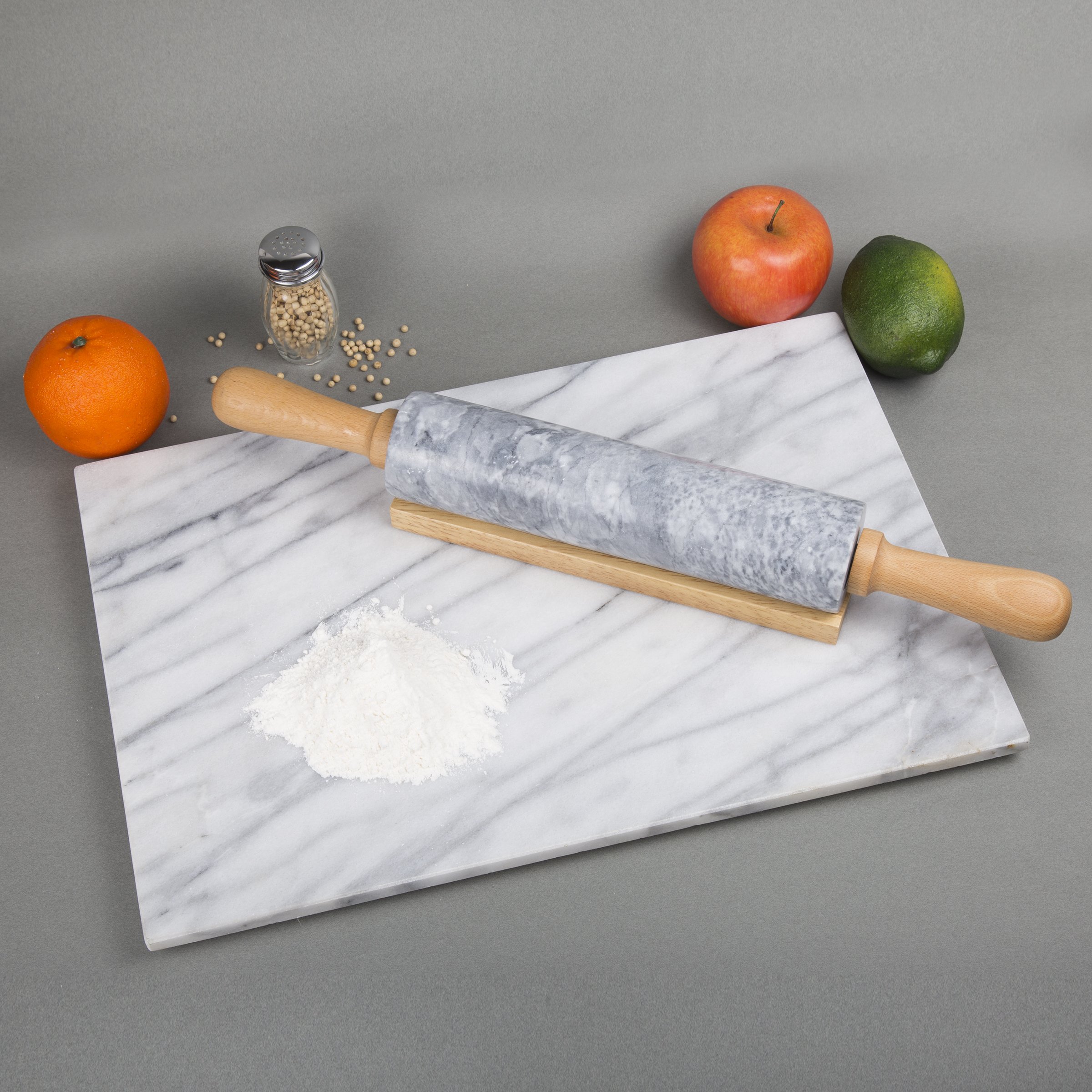 Premium Natural Marble Rolling Pin with Wooden Handles - Heavy Duty Non-Stick Baking Tool for Dough, Pastry, Pizza - 2.3