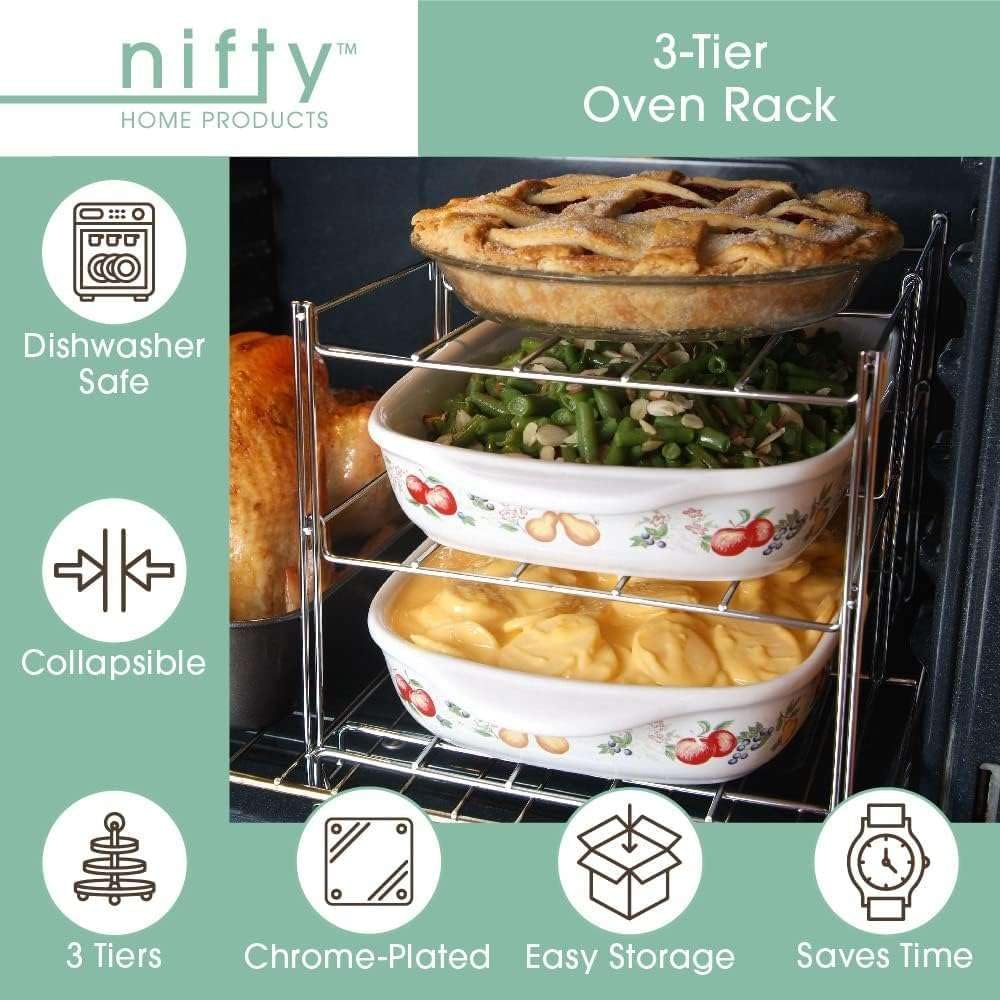 3-Tier Oven Rack Organizer - Space Saving Baking Pan Holder for Cookies, Pies & Roasts - Perfect for Kitchens, Bakeries & Restaurants