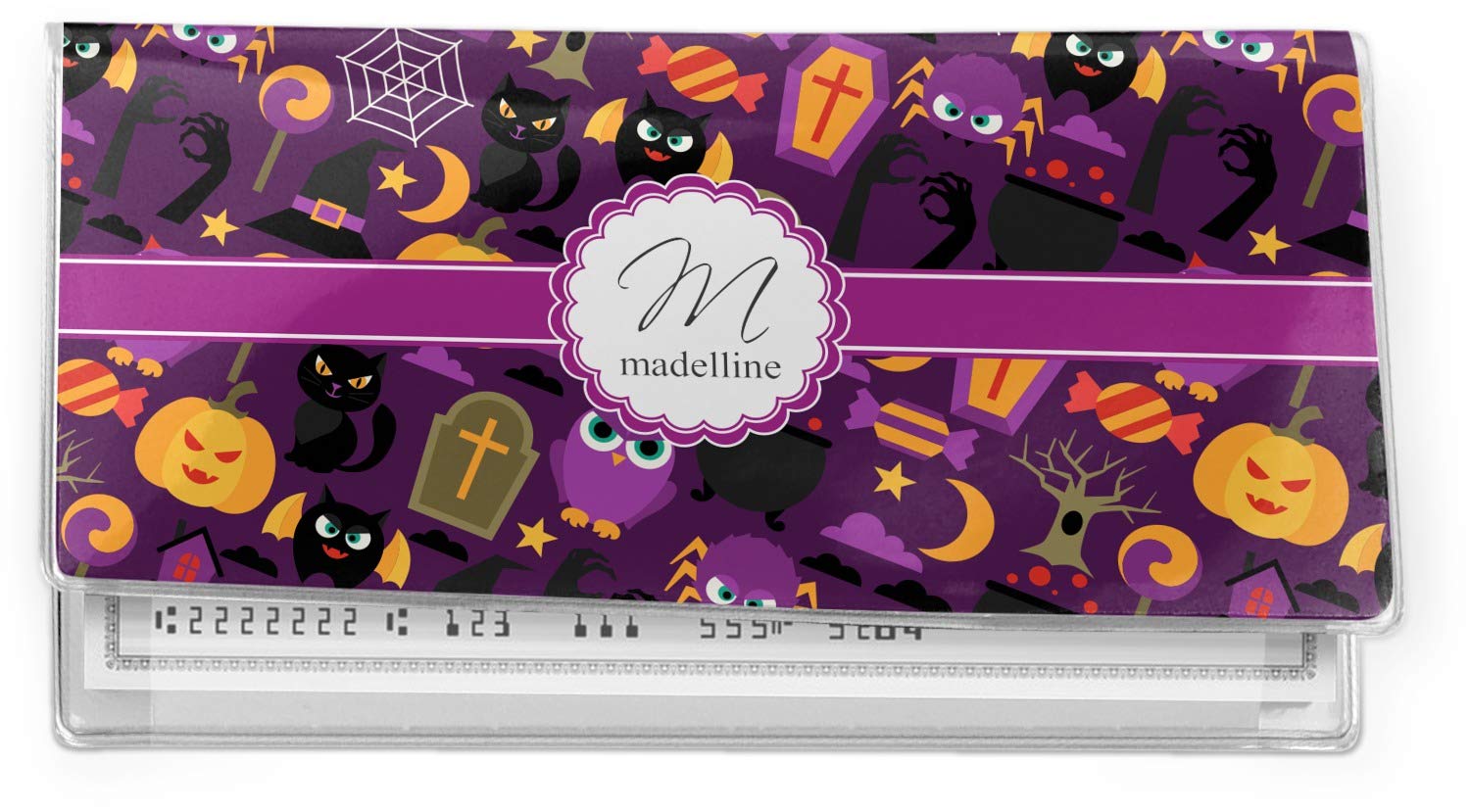 Custom Halloween Vinyl Checkbook Cover - Personalized Name & Design - Spooky Holiday Gift for Trick or Treat, Office, or Party Use