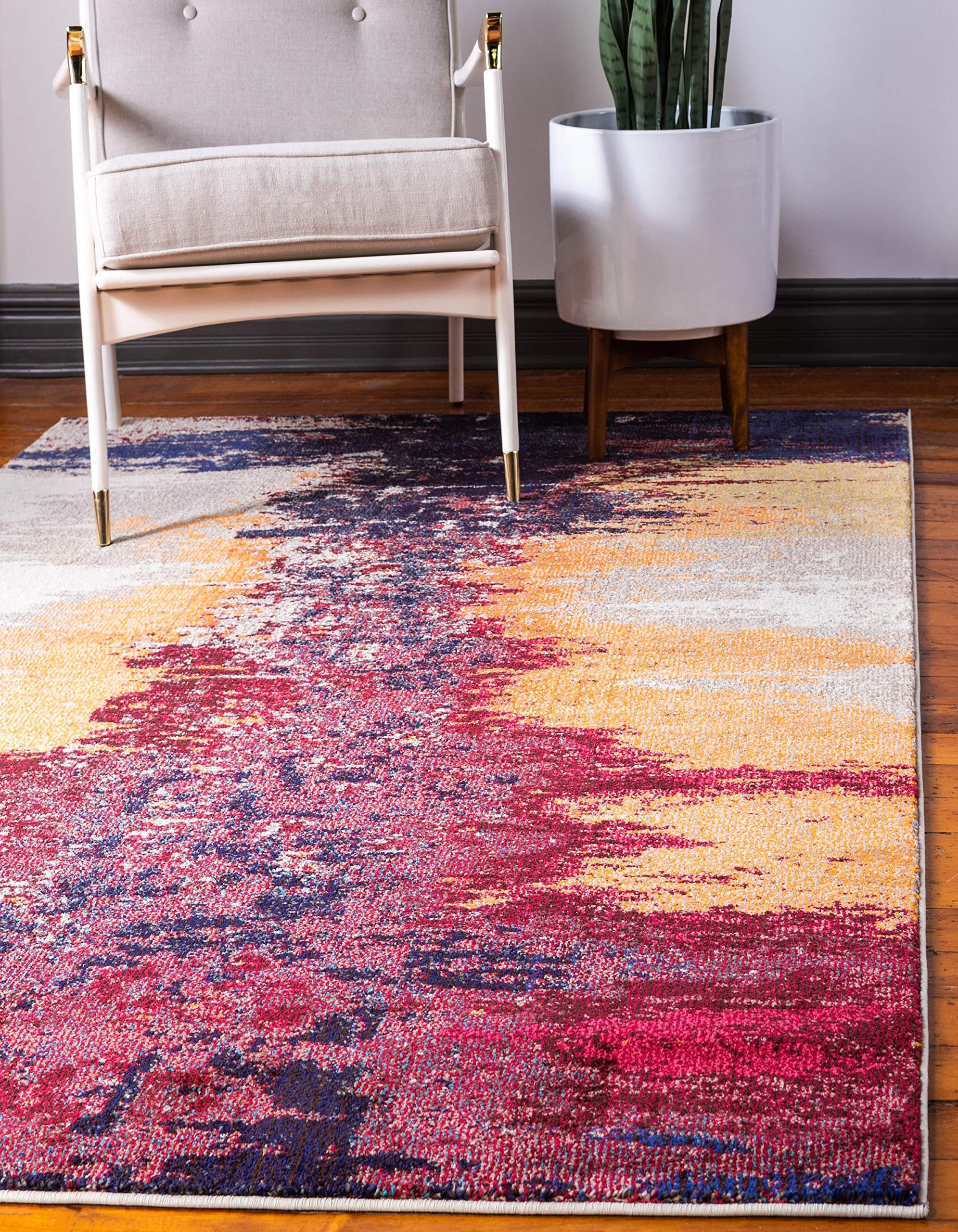 Unique Loom Estrella Collection Abstract Distressed Area Rug - 7'x10' Rectangular Modern Gradient Rug in Pink & Navy Blue - Perfect for Living Room, Bedroom, or Office Decor