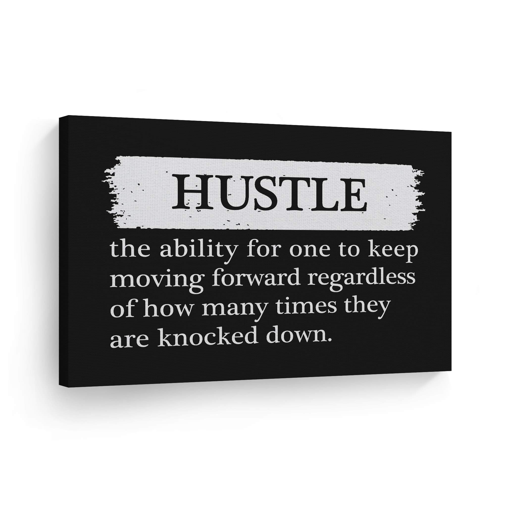 Smile Art Design Hustle Definition Black & White Motivational Canvas Wall Art - Inspirational Entrepreneur Quote Print for Office & Living Room Decor - Ready to Hang 24x36 - Perfect Gift for Business Owners & Home Decor Enthusiasts