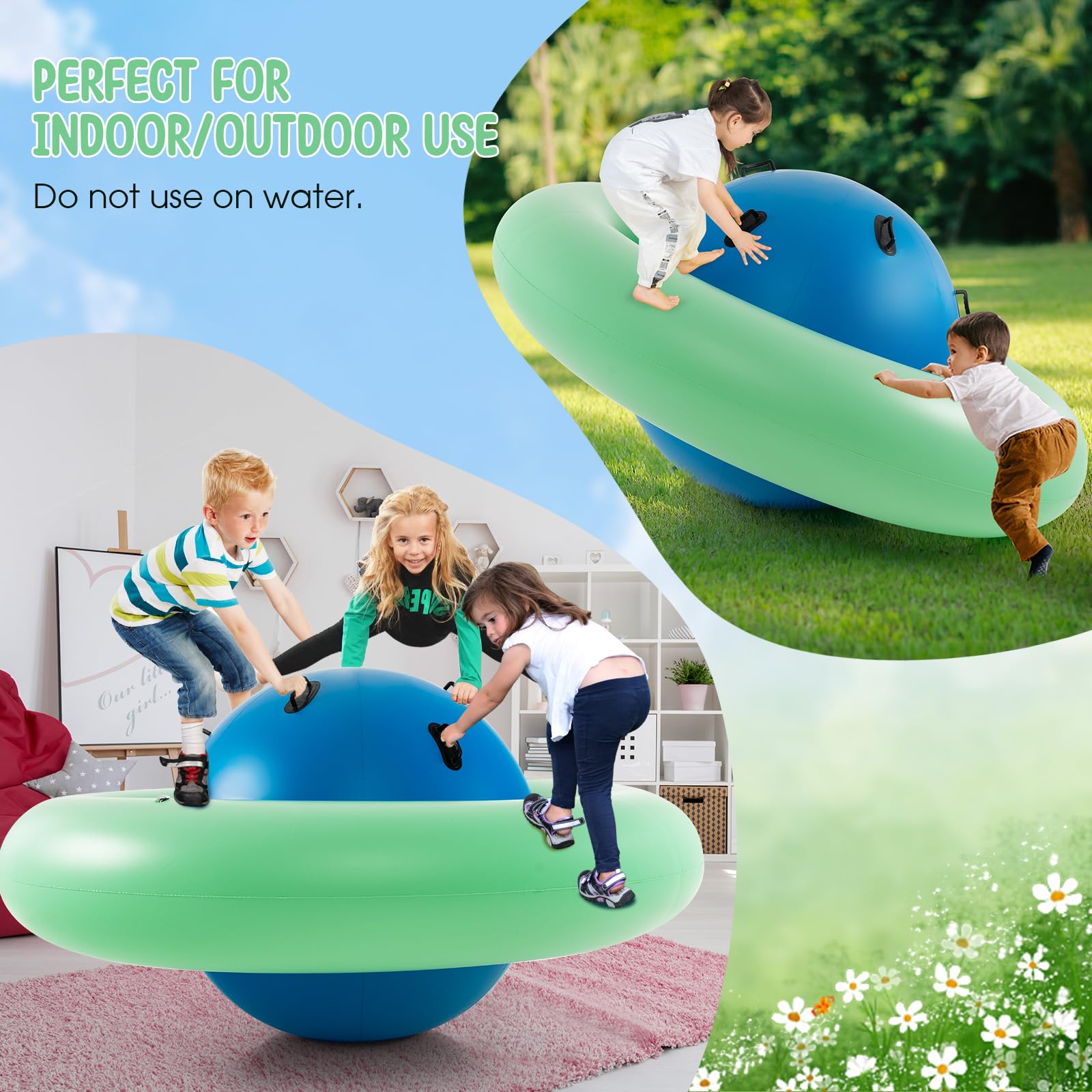Costzon 88'' Inflatable Dome Rocker Bouncer - Kids Rocking Teeter Totter Seesaw & Climbing Bridge with 6 Handles - Giant Blow Up Rocking Ball for Indoor & Outdoor Play - Perfect for Backyards, Birthday Parties & Playgrounds