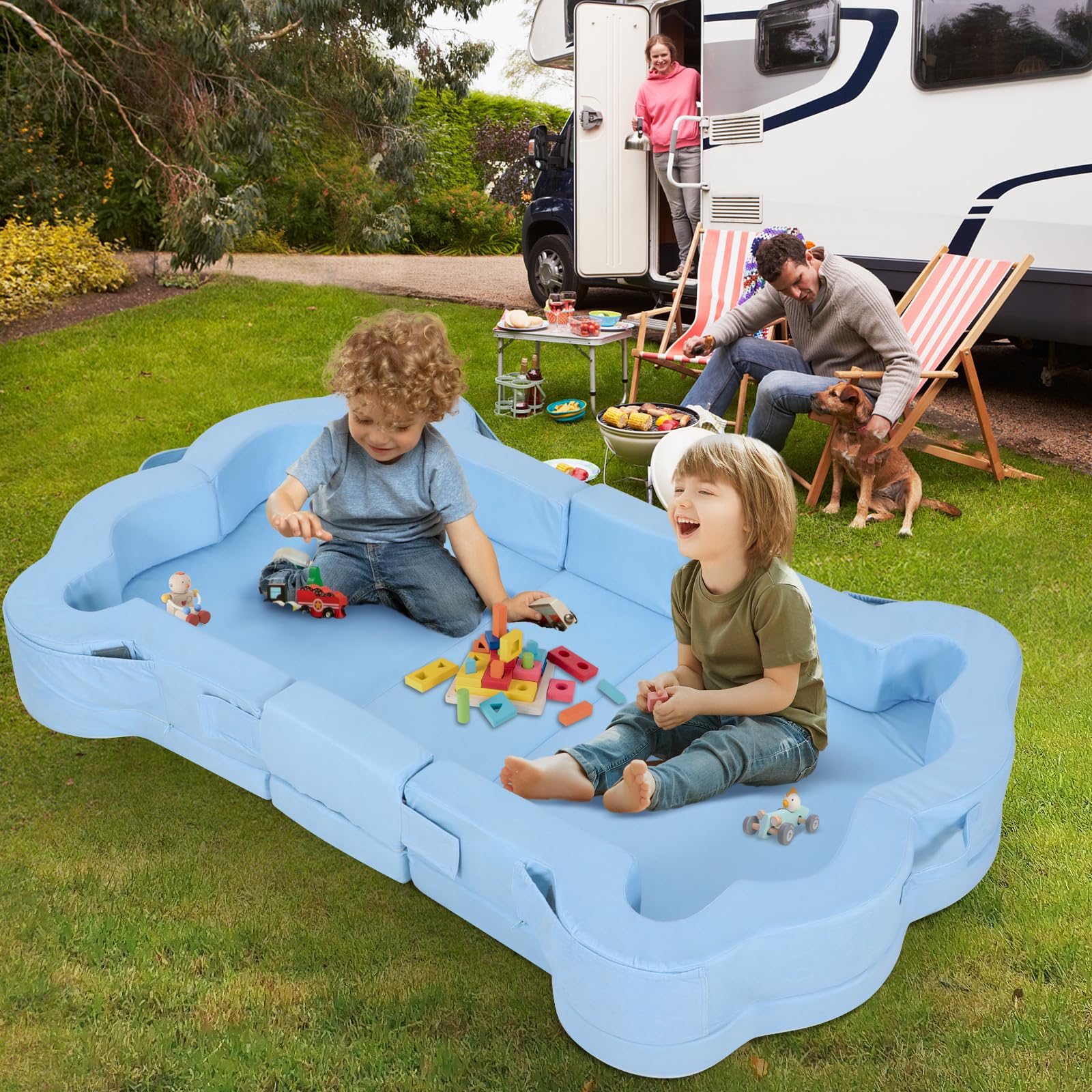 Portable Foldable Toddler Travel Bed for Kids 1-5 Years - Soft & Safe Floor Mattress (Blue) - Perfect for Travel, Camping & Home Use