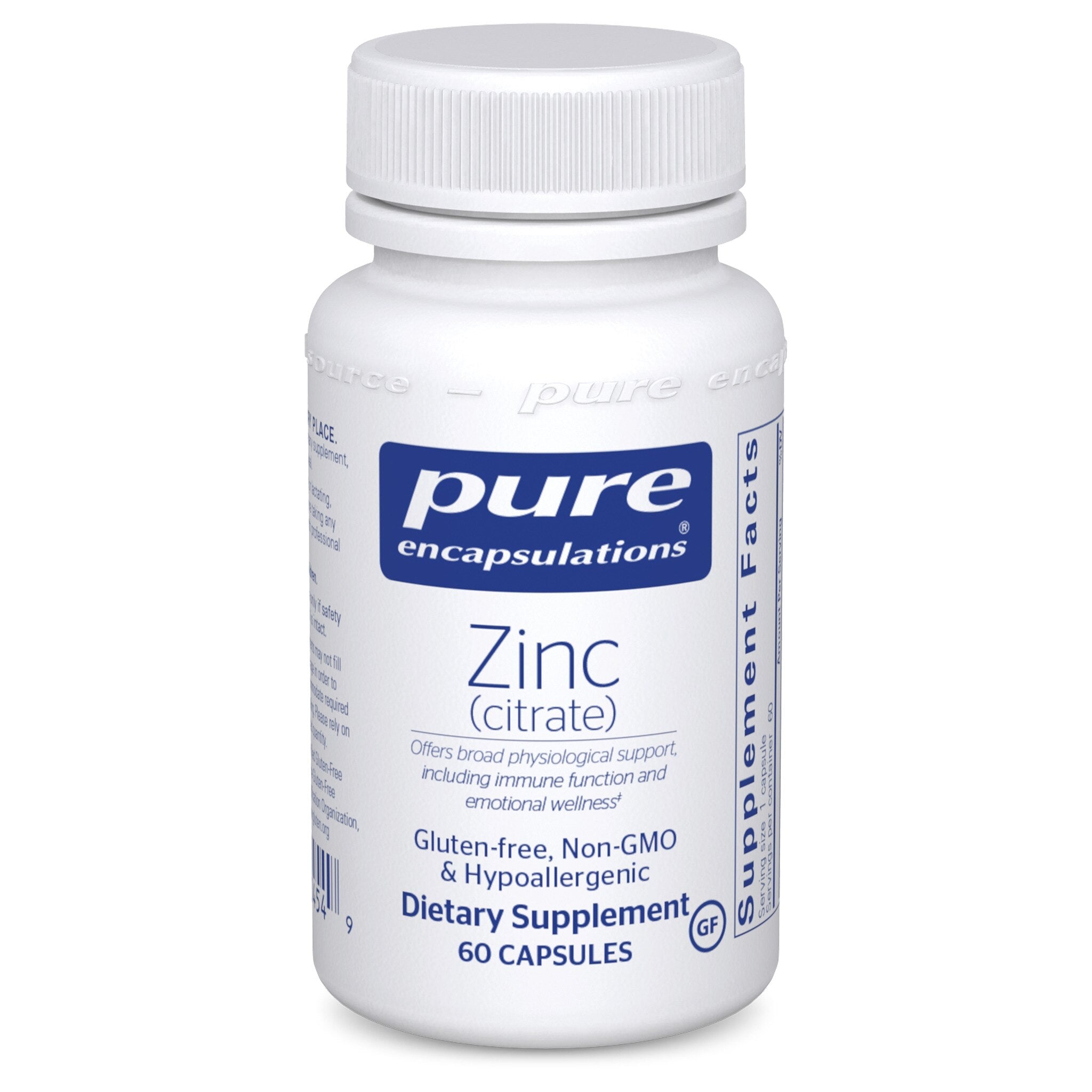 Pure Encapsulations Zinc Citrate Supplement - 50mg High Absorption Zinc Pills for Immune Support, Skin Health & Metabolism - Vegan, Non-GMO Zinc Supplements for Men & Women - Daily Immune Booster for Cold & Flu Season