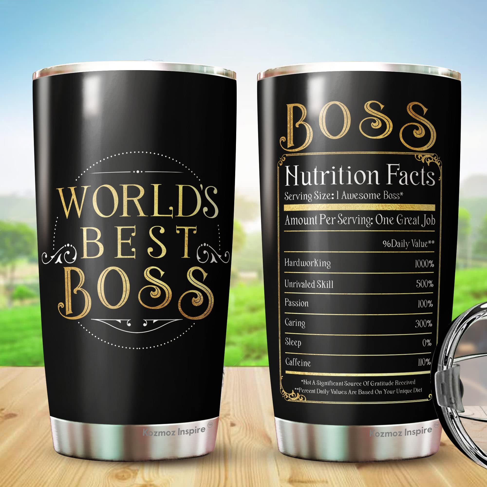 Kozmoz Inspire World's Best Boss 20Oz Stainless Steel Tumbler - Funny Coffee Mug Gift for Women, Men, Managers - Perfect for Office, Birthday, Retirement & Appreciation Gifts