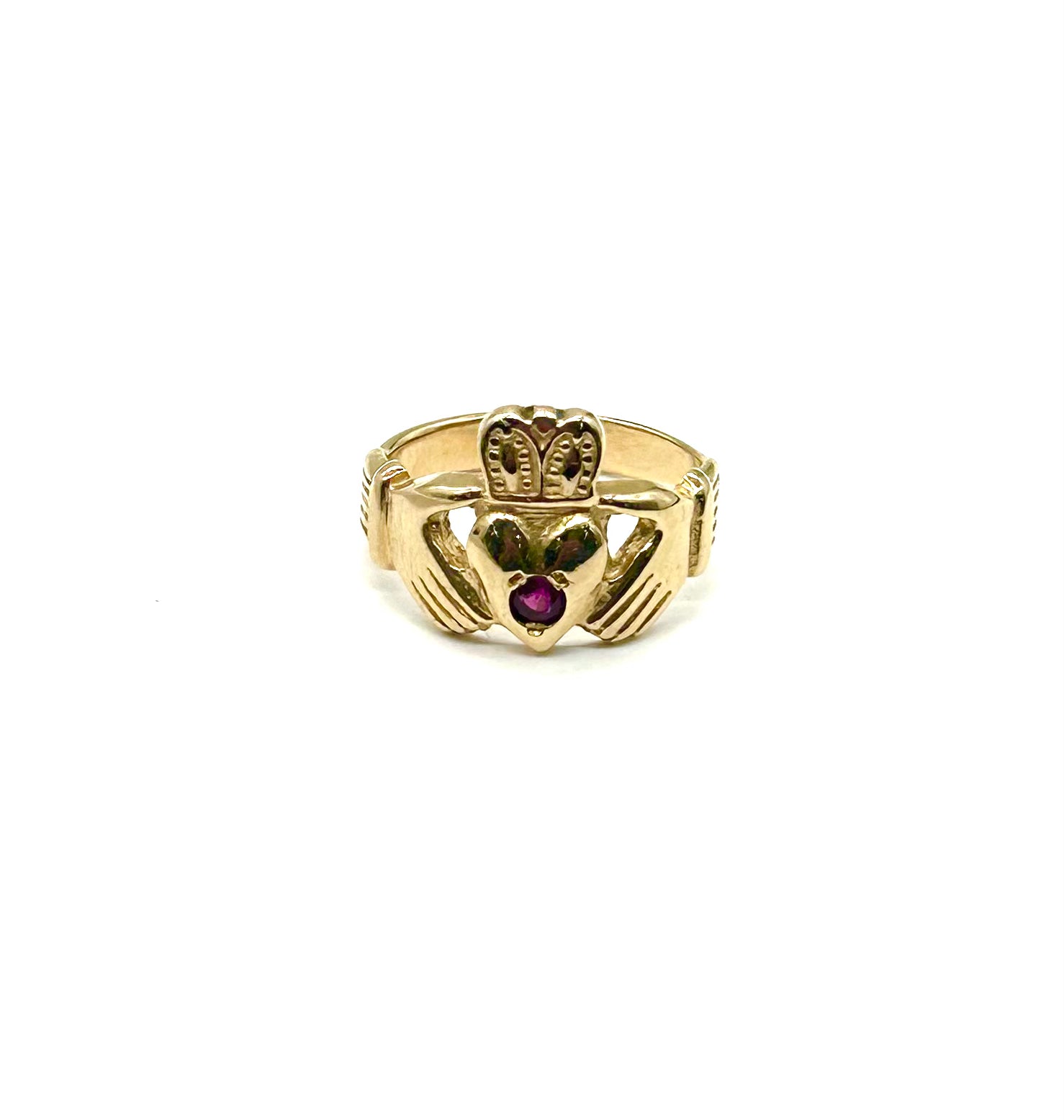 14K Gold Claddagh Ring for Women with Genuine Round Ruby - Irish Love Friendship Loyalty Jewelry Gift for Anniversary, Valentine's Day & Special Occasions