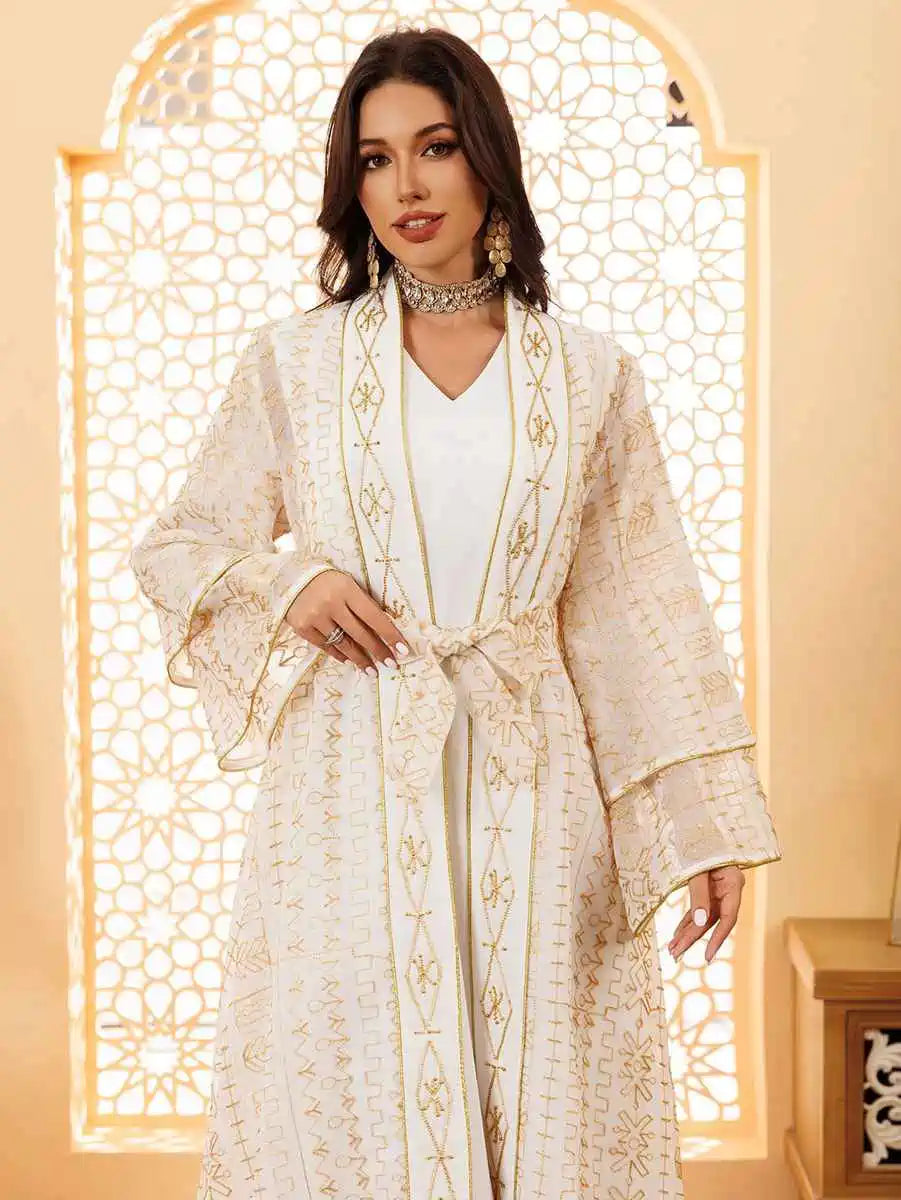 2-Piece Set Eid Doris Caftan Kaftan Dress with Inner Sleeveless Dress #24445 - Elegant Muslim Women's Outfit for Eid, Ramadan, Wedding & Special Occasions