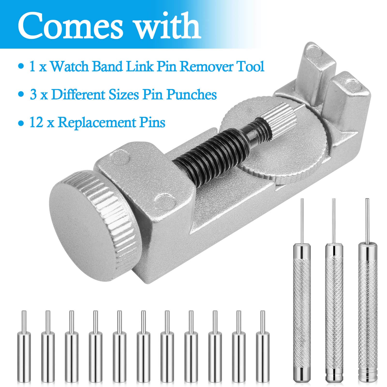 Cridoz Watch Link Removal Tool Kit with 12 Pins & 3 Punches for Watch Band Adjustment & Repair - Perfect for DIY Watch Sizing