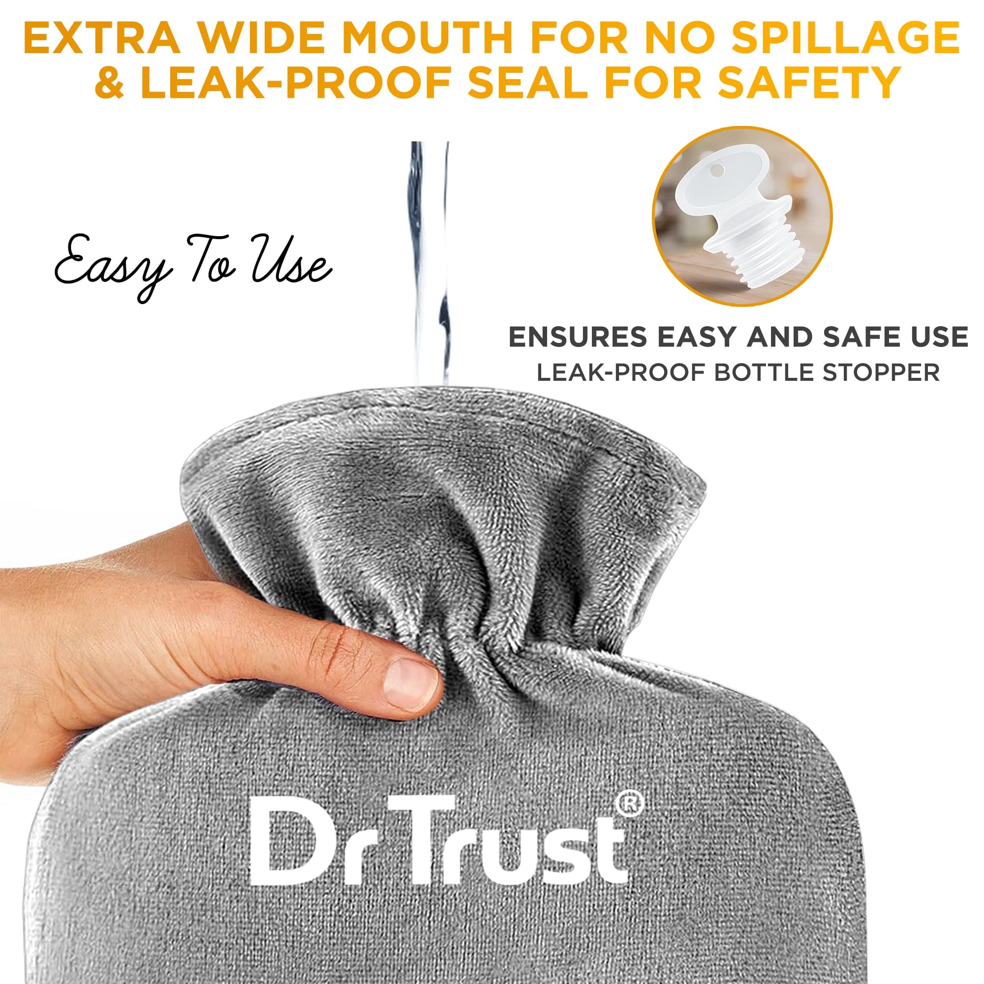 Dr Trust USA Hot Water Bottle Bag for Period Cramps & Pain Relief - Warm Therapy Pouch for Back, Stomach, Neck, Joint Pain - Men & Women Heat Pack for Menstrual Discomfort, Sports Injuries & Muscle Relaxation - Perfect for Home, Office & Travel Use (1 Pack)