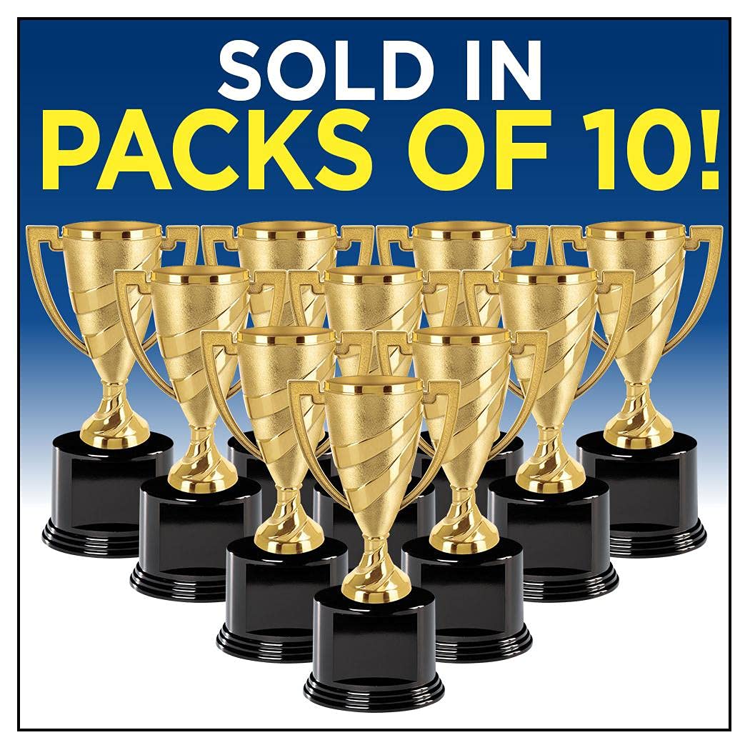 10 Pack Gold Trophy Cups with Black Round Base - Bulk Participation Awards for Sports, School, and Corporate Events - Prime Eligible