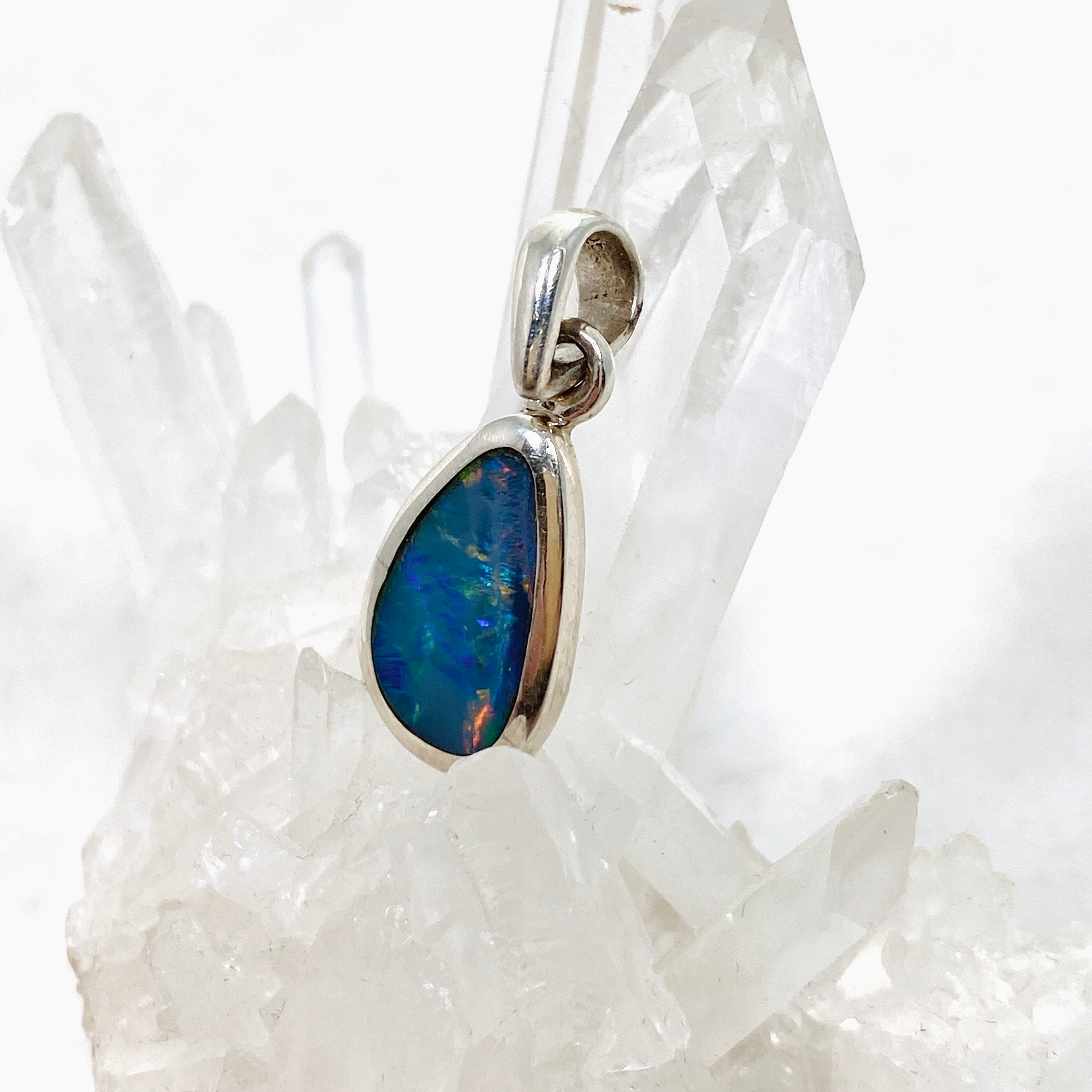 Natural Opal Doublet Teardrop Cabochon Pendant - Lightning Ridge Australian Opal Jewelry PPGJ808 for Women's Elegant Necklace Gift