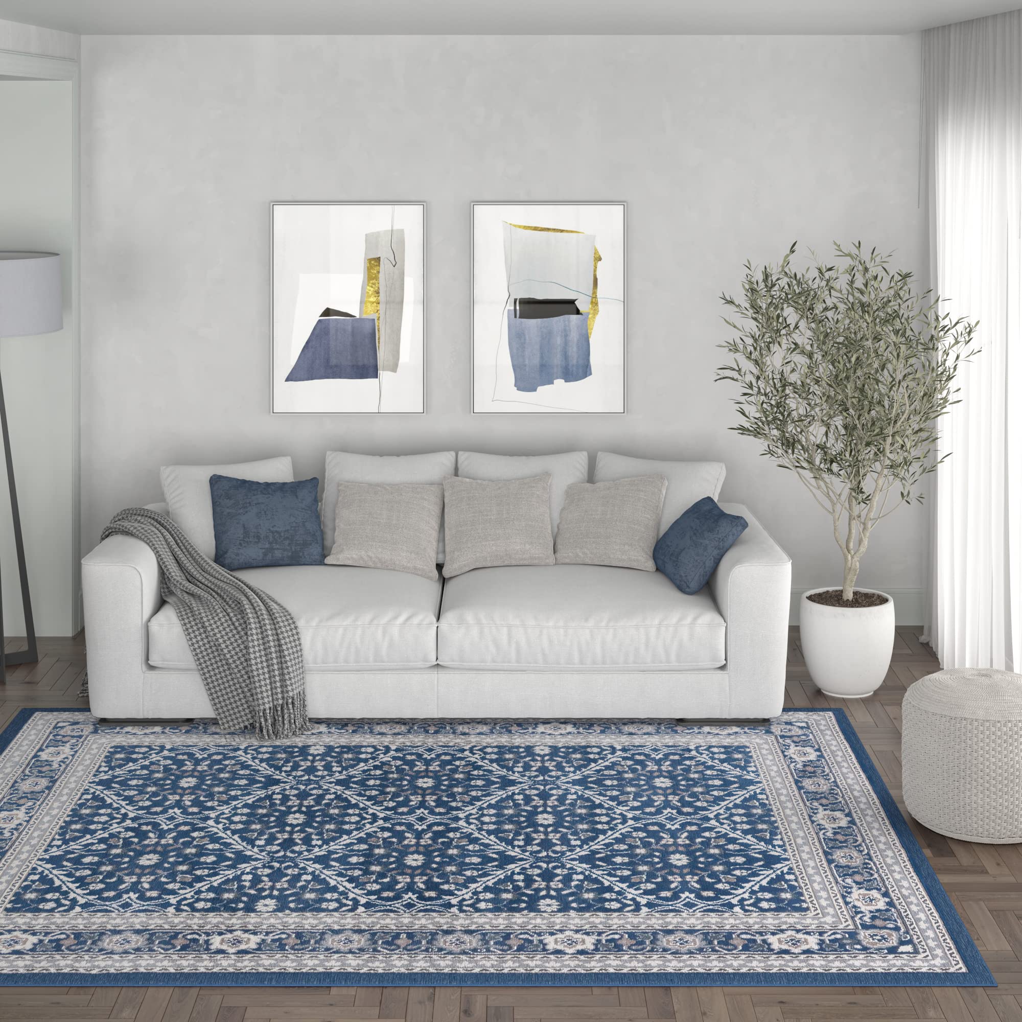 Navy Modern Large 8x10 Area Rug - Soft Contemporary Indoor Carpet for Living Room, Bedroom, Dining Room & Entryway - Non-Slip Kitchen Rug - Perfect for Home Decor & High Traffic Areas