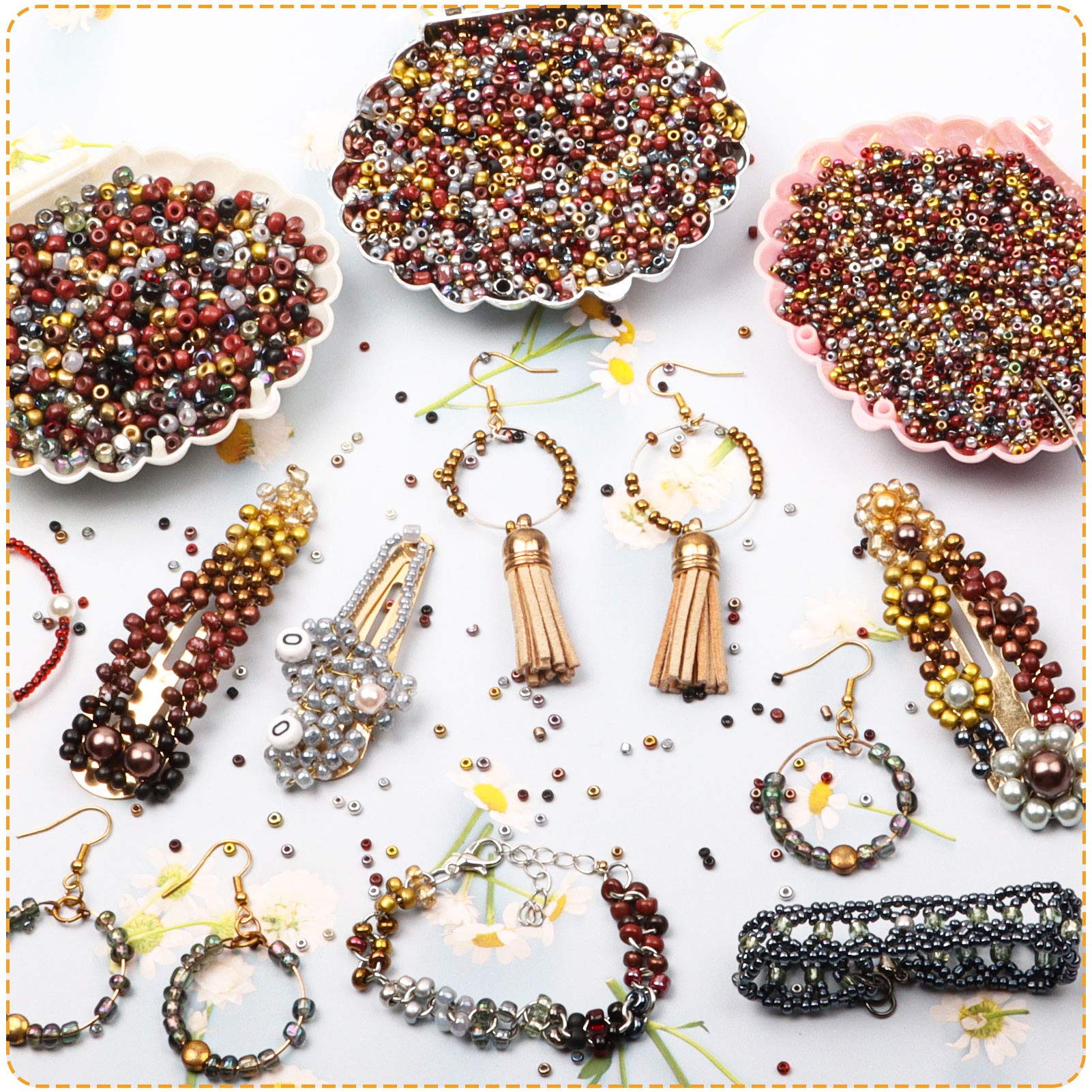 2000pcs 4mm Glass Seed Beads Bulk - Dark Silver Craft Beads for DIY Jewelry Making, Bracelets, Necklaces | Perfect for Waist Beads, Spacer Beads & Small Pony Bead Projects | Includes Free Tweezers | Ideal for Home Crafts, Gift Making & Boho Fashion Accessories