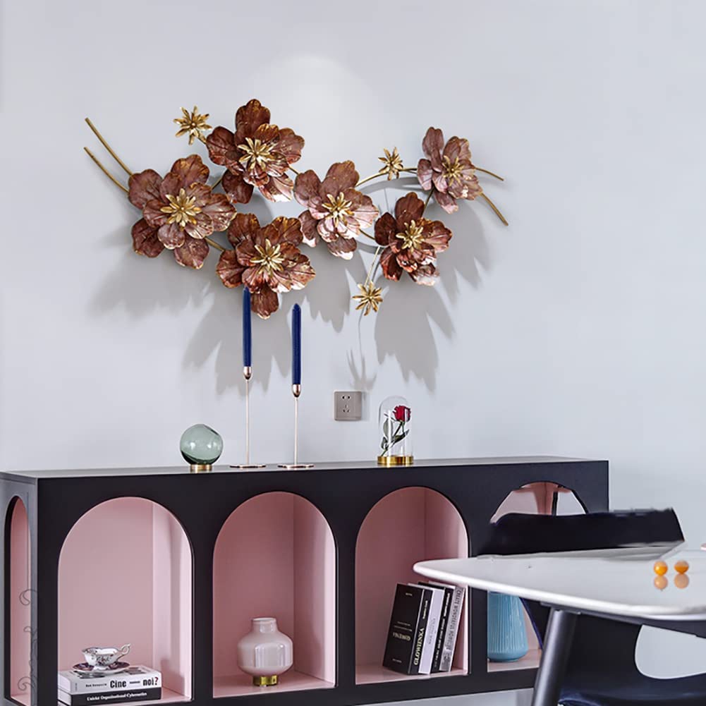 3D Metal Flower Wall Art Decor - Modern 3D Dimensional Floral Wall Sculpture for Home & Office - Indoor Living Room Decoration - 49x125cm Elegant Wall Ornament - Perfect for Bedroom, Living Room & Office Spaces