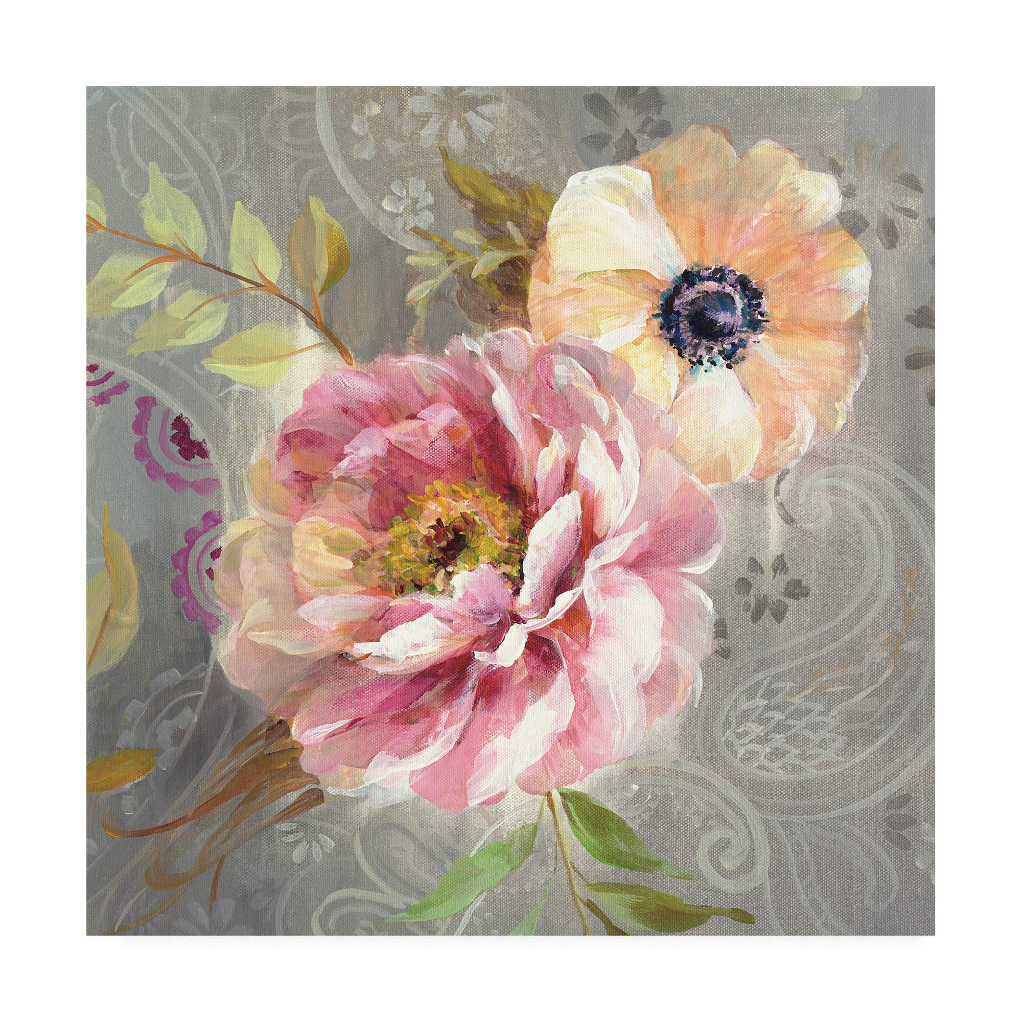 Danhui NAI Peonies and Paisley III Floral Art Print - 18x18 Inch Wall Decor for Living Room, Bedroom & Office - Trademark Fine Art Collection