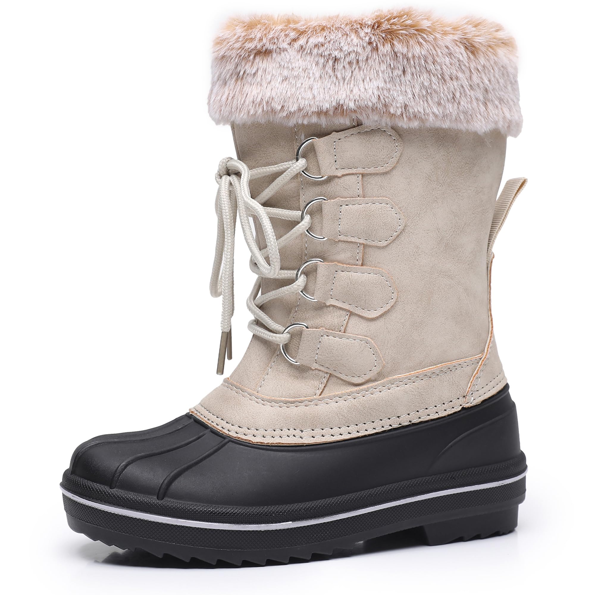 Apakowa Girls Waterproof Snow Boots - Insulated Winter Boots for Toddler, Little Kid & Big Kid - Warm Outdoor Boots for Snow, Ice & Cold Weather Play