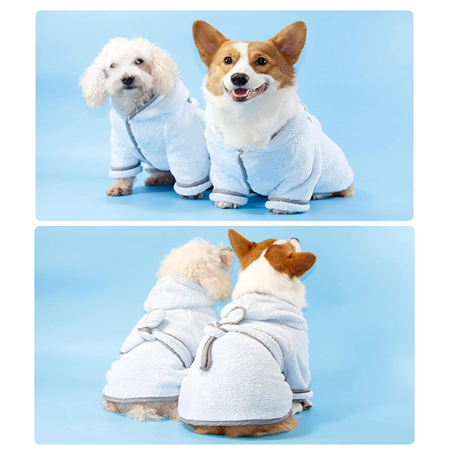 Premium Dog Bathrobe - Microfiber Fast Drying Absorbent Hooded Bath Towel for Small Medium Large Dogs & Cats (3XL, Light Cyan) - Perfect for Post-Bath, Grooming & Spa Days at Home