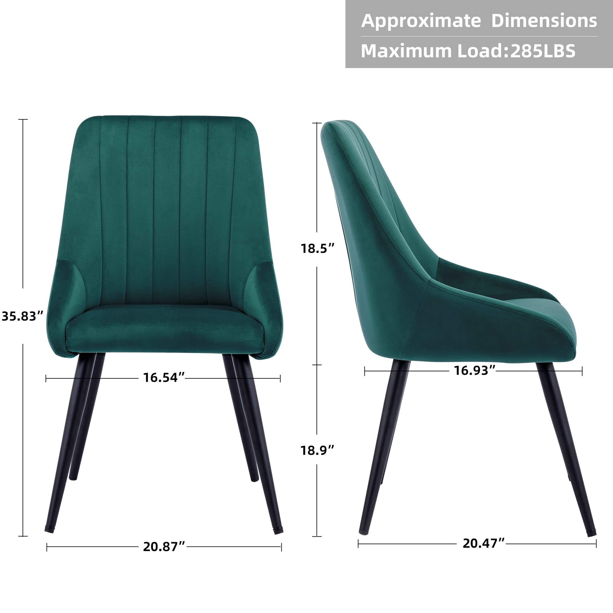 DUHOME Mid Century Modern Velvet Dining Chairs Set of 2 - Upholstered Tufted High Back Accent Chairs in Dark Green for Dining Room, Living Room, Bedroom & Coffee Shop - Perfect for Home Decor, Lounge Areas and Restaurant Seating