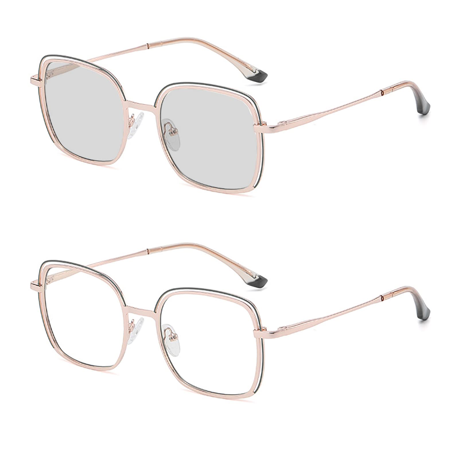 2022 Vintage Fashion Photochromic Reading Glasses for Women - Square Metal Frame Eyewear with Light Adjusting Lenses | Perfect for Reading, Computer Use & Outdoor Activities