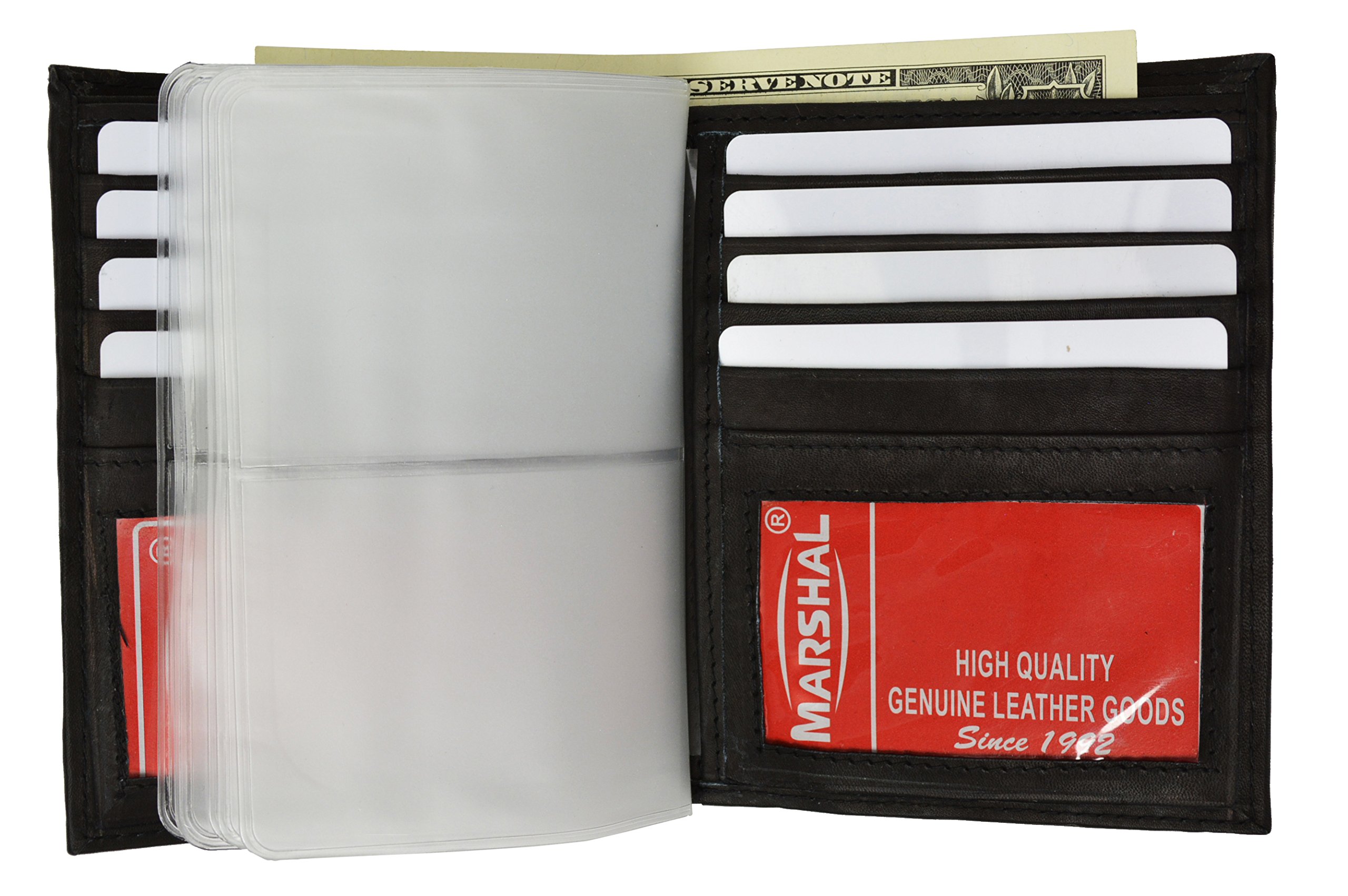 Marshal Men's Genuine Leather Slim Bifold Wallet with 2 Card Windows - Stylish Hipster Design for Euro & Credit Cards (Black) - Perfect for Everyday Use & Travel